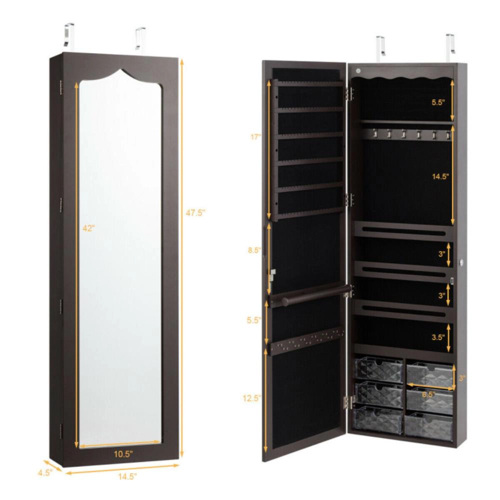 Hivvago 5 LEDs Jewelry Armoire Wall Mounted / Door Hanging Mirror