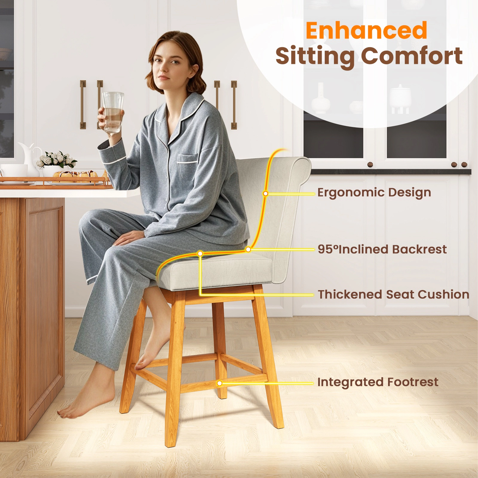 Glintex 2-Piece 27-Inch Swivel Counter Stool Set with Inclined Linen Back