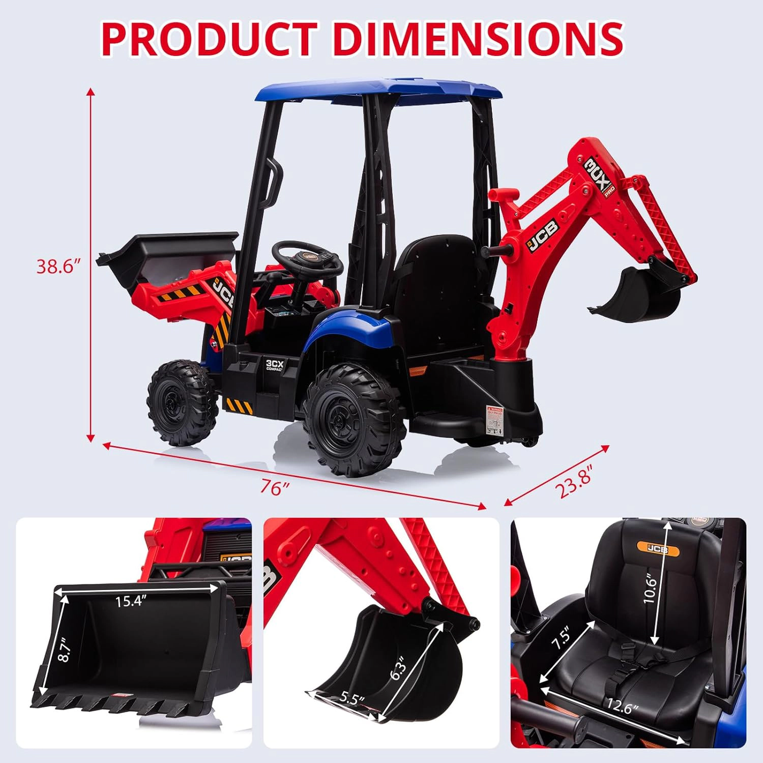 Enjyam 12V 4-in-1 Kids Ride On Excavator Bulldozer, Electric Digger w/Remote Control, Front Loader, Tent
