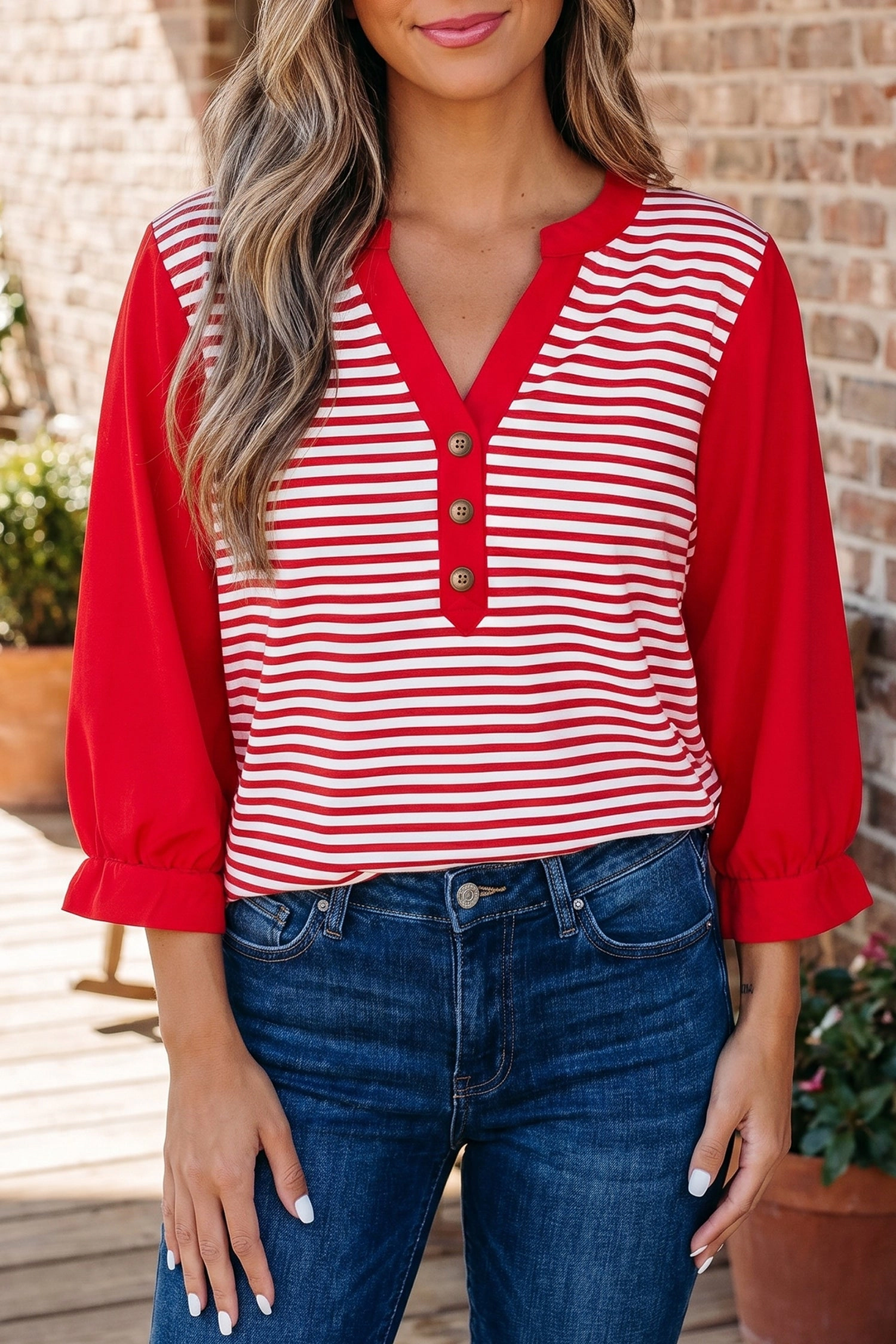 Threaded Pear Wrenley 4 Sleeve Patchwork Top