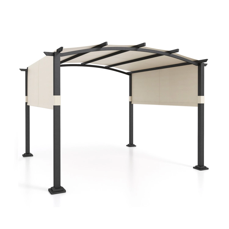 Hivvago 10 x ft Outdoor Pergola Modern Arched Patio Garden Shelter with Retractable Sunshade Canopy-Beige