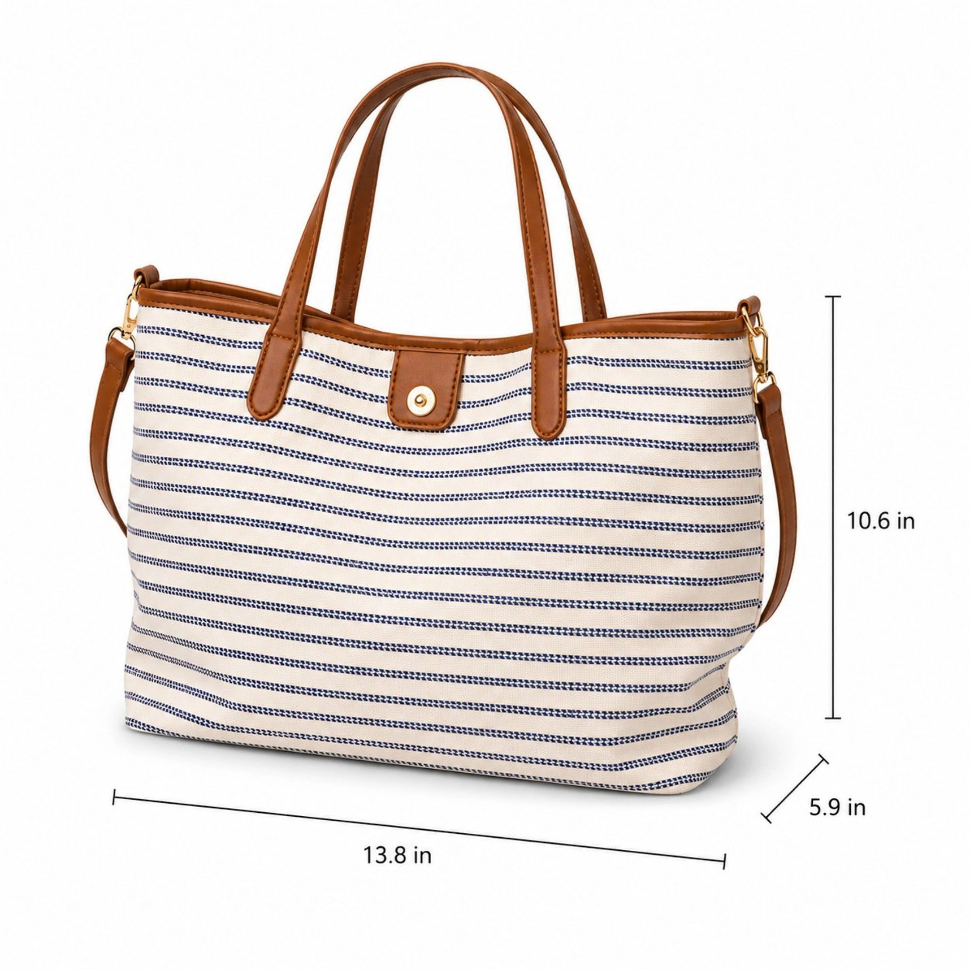 Alilang Women's Striped Canvas Tote Bag with Faux Leather Trim and Large Capacity