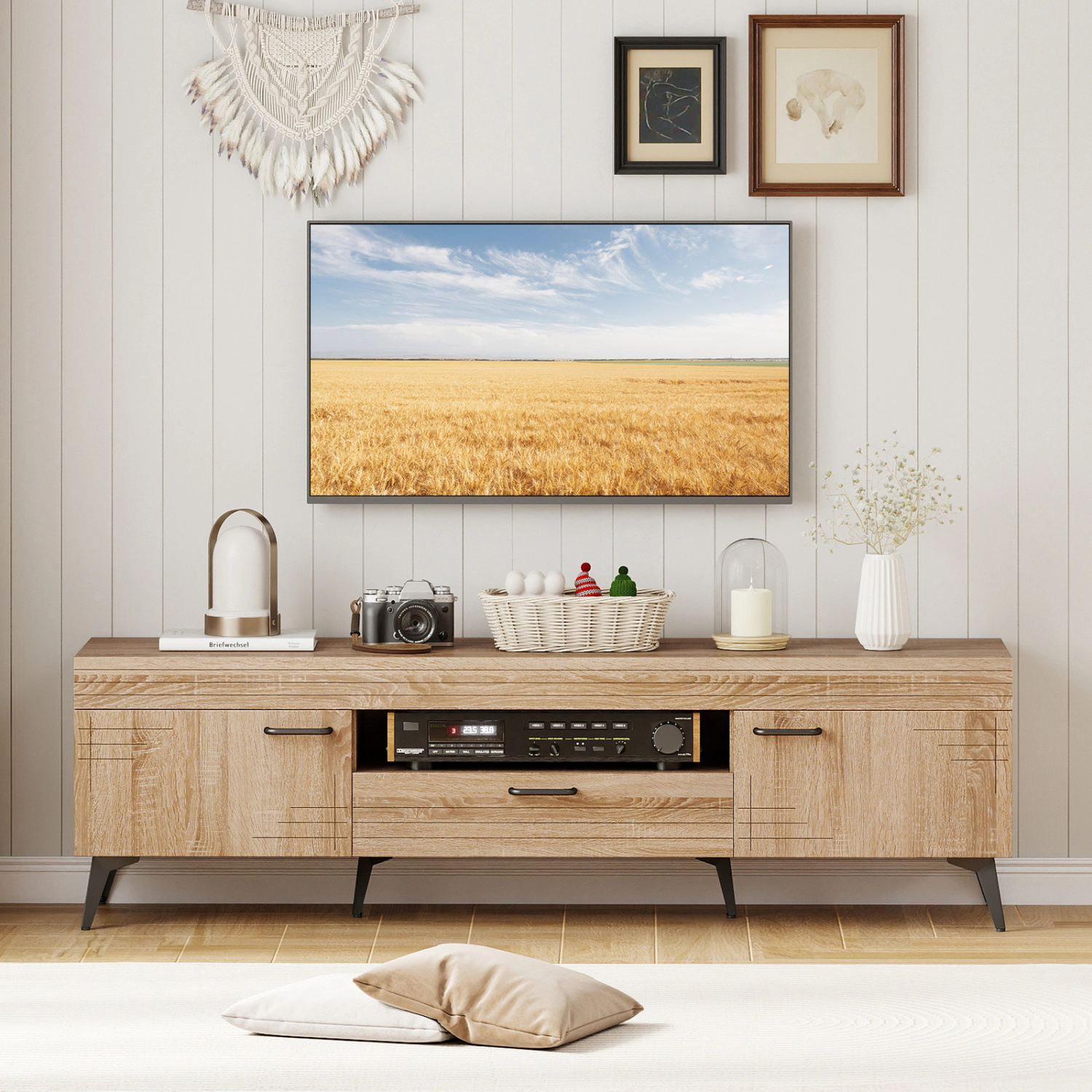 LJG TV Stand with 2 Cabinets and Storage Drawer for 65