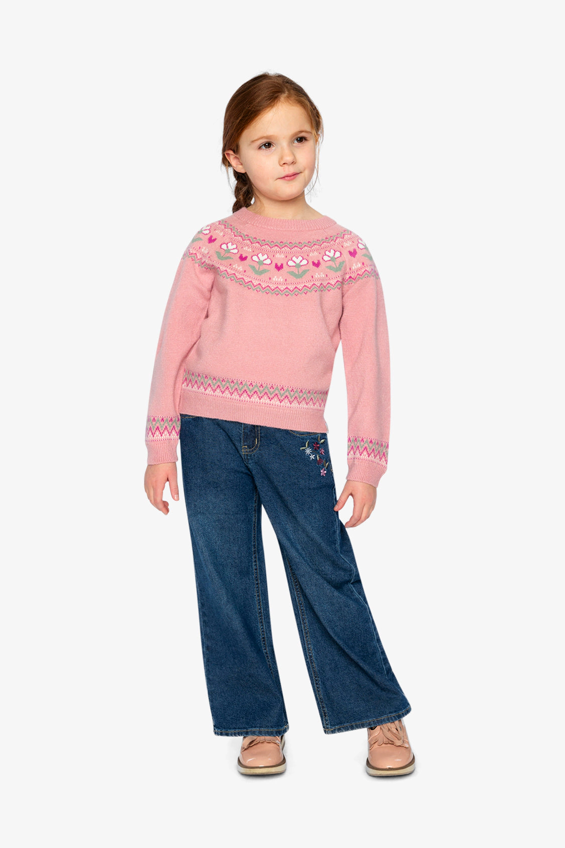 Deux par Girls Sweater with Flower Jacquard