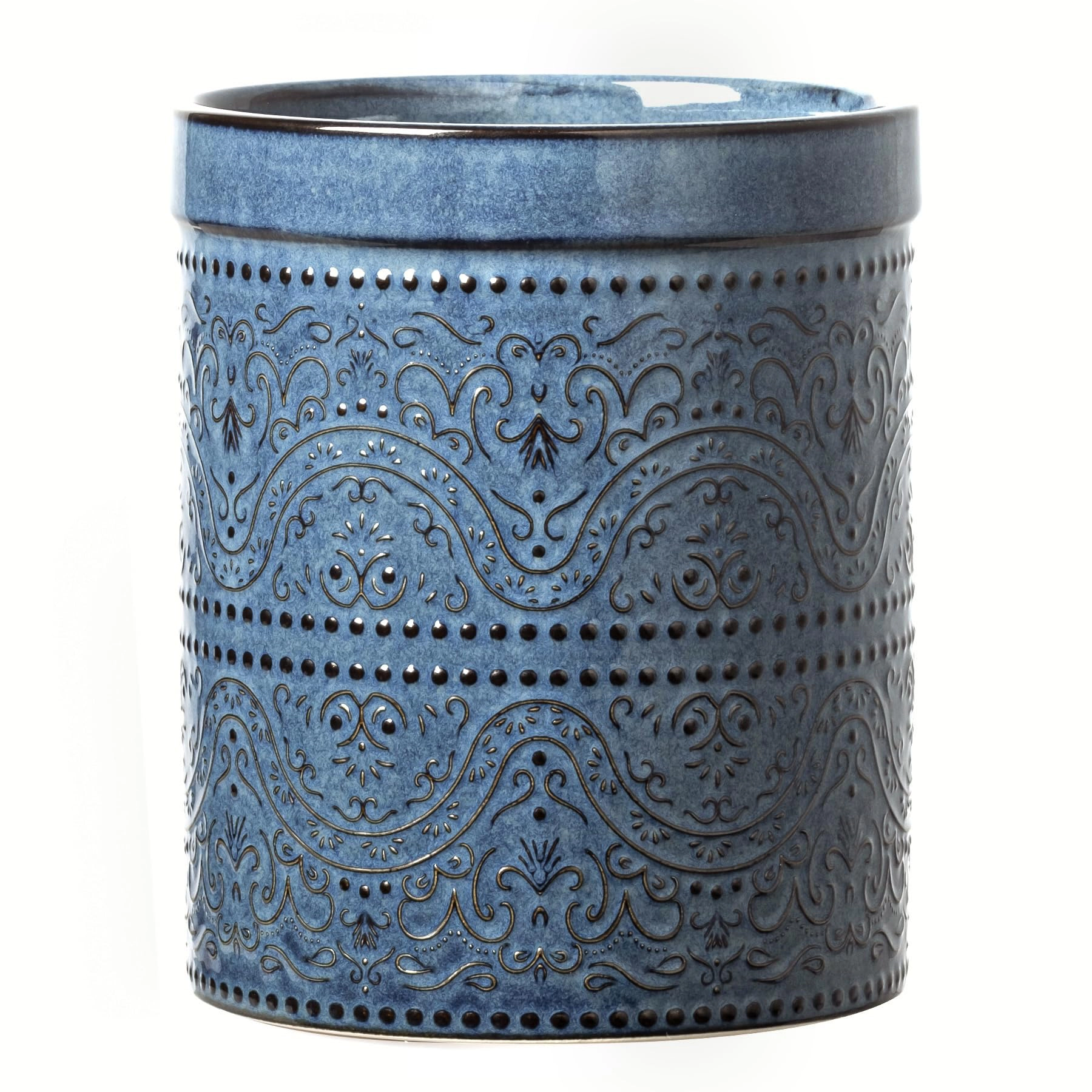 WZK 7 Inch Large Ceramic Lace Emboss Kitchen Utensil Holder