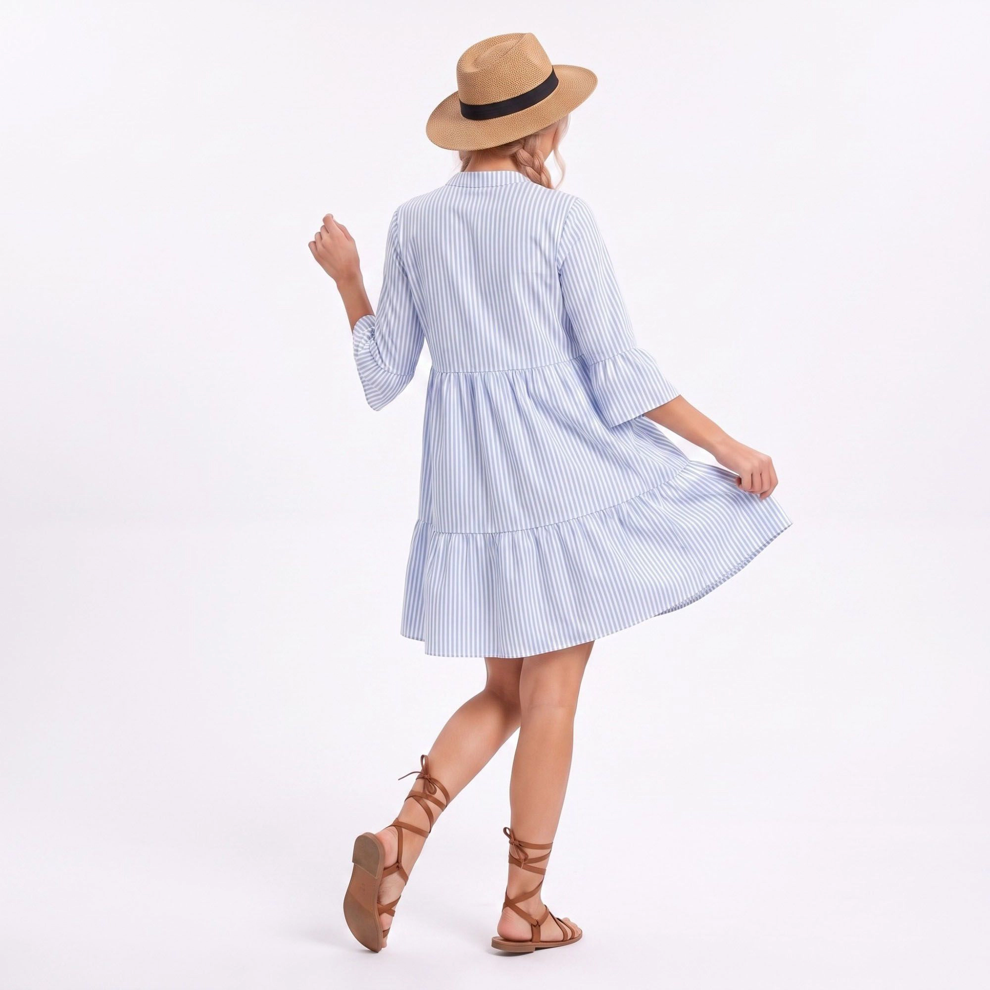 Anna-Kaci Women's Striped Tiered Bell Sleeve Mini Dress