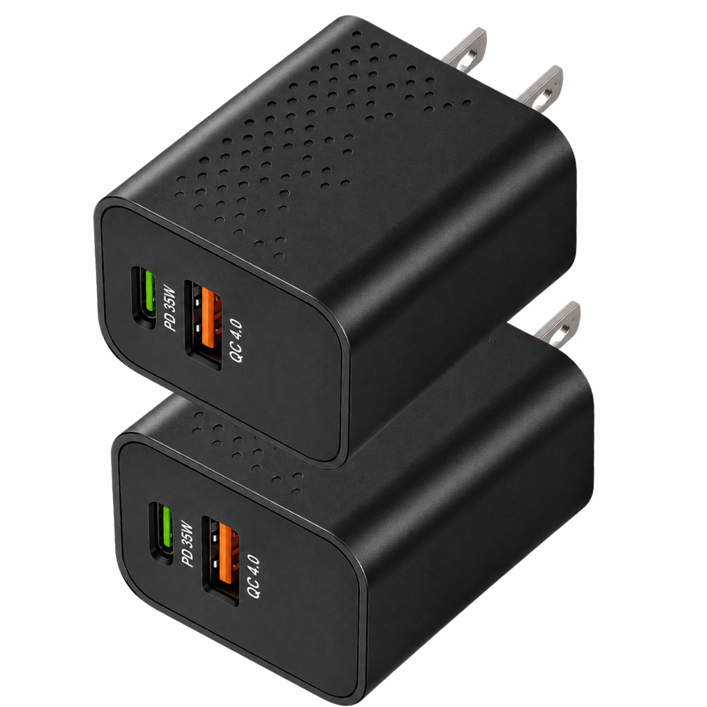 Qixxronics 35W Fast Charger, (2 Pack) USB-A and USB-C Port Wall Charger for iPad, iPhone, Apple Watch, Samsung Galaxy & More