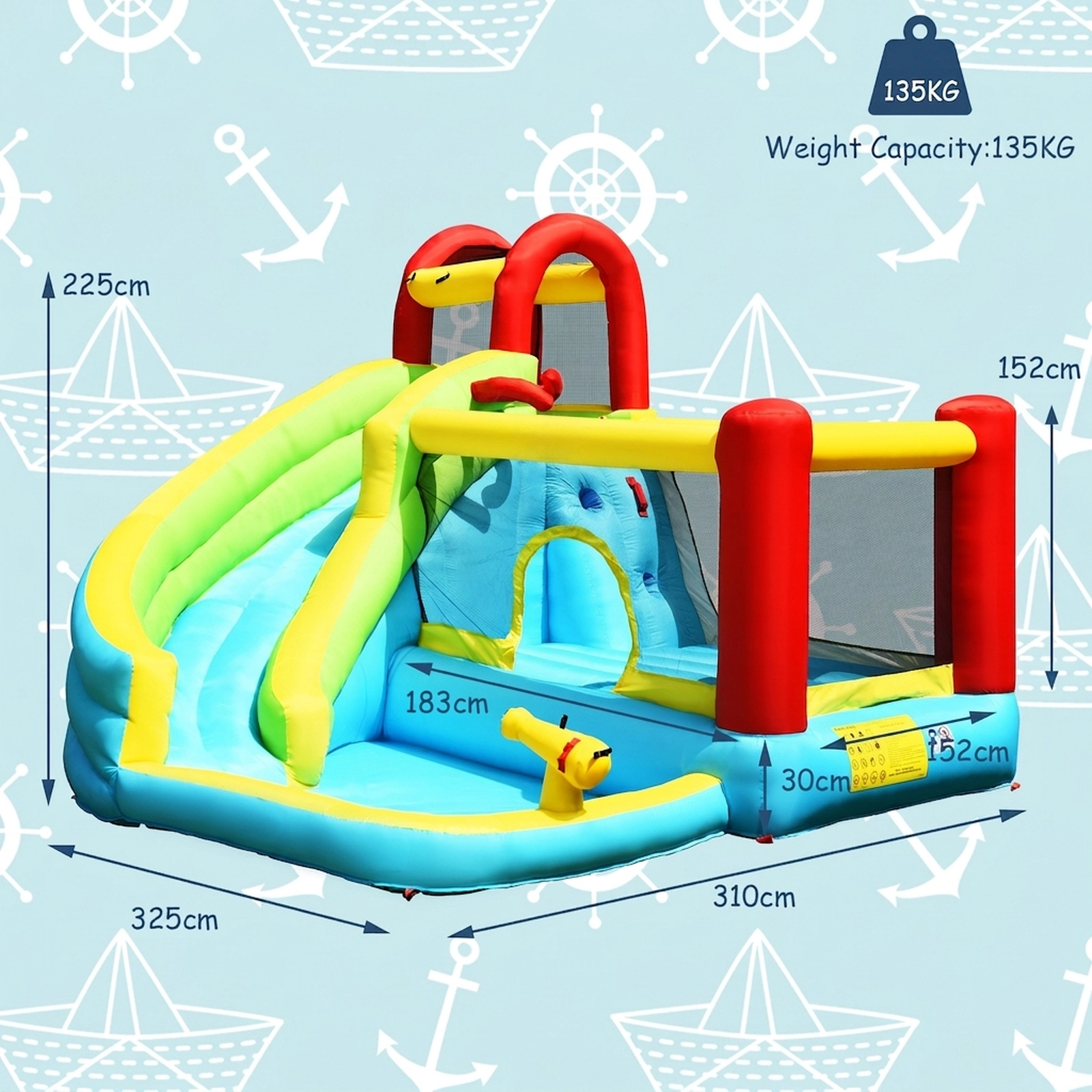 SUGIFT Climbing Wall Basketball Hoop and 550W Blower 6-in-1 Kids Inflatable Bounce House