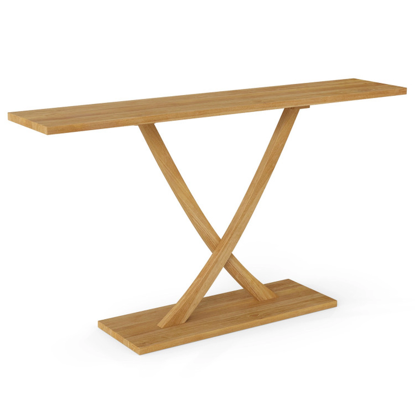 SUGIFT Solid Teak Wood Geometric X Frame 1.2-in Thick Top Console Table 57-in x 12-in x 32-in 110-lb Capacity Natural