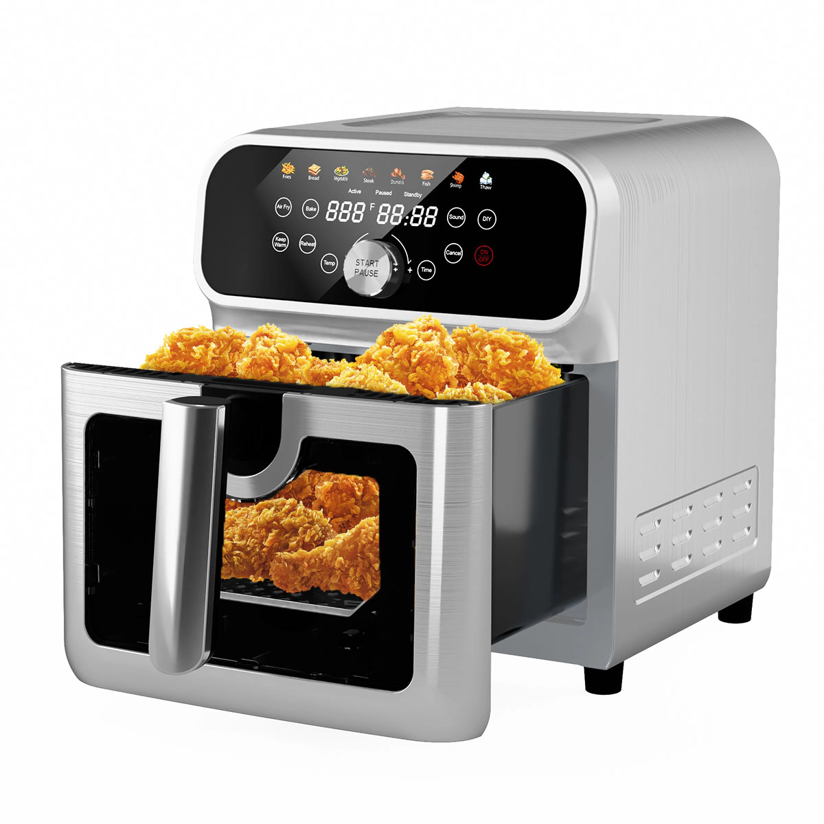 WHALL - 6QT All-Stainless Air Fryer, 8-in-1 Hot Oven with Digital LED Touchscreen & Visible Window