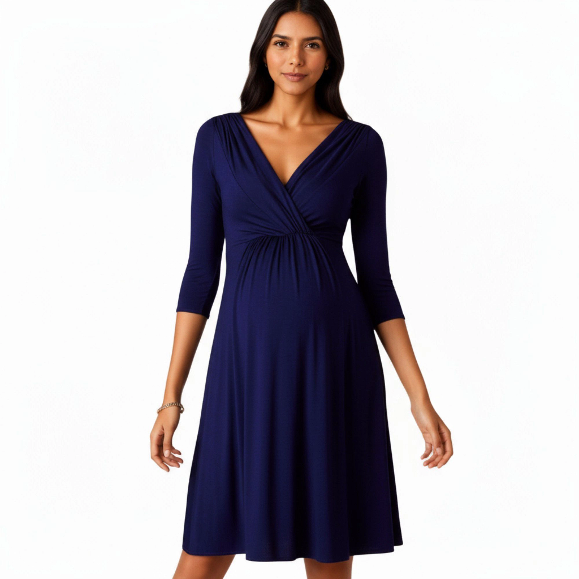 Anna-Kaci Women's 3/4 Sleeve V Neck Empire Waist A Line Silhouette Maternity Dress