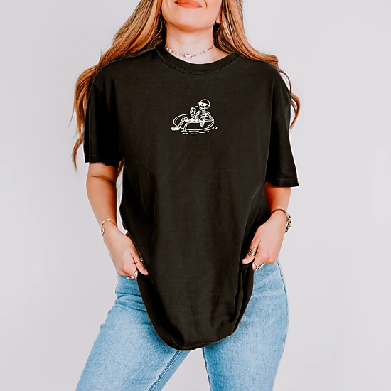 Simply Sage Market - Women's Garment Dyed Graphic T-Shirt - Floating Skeleton