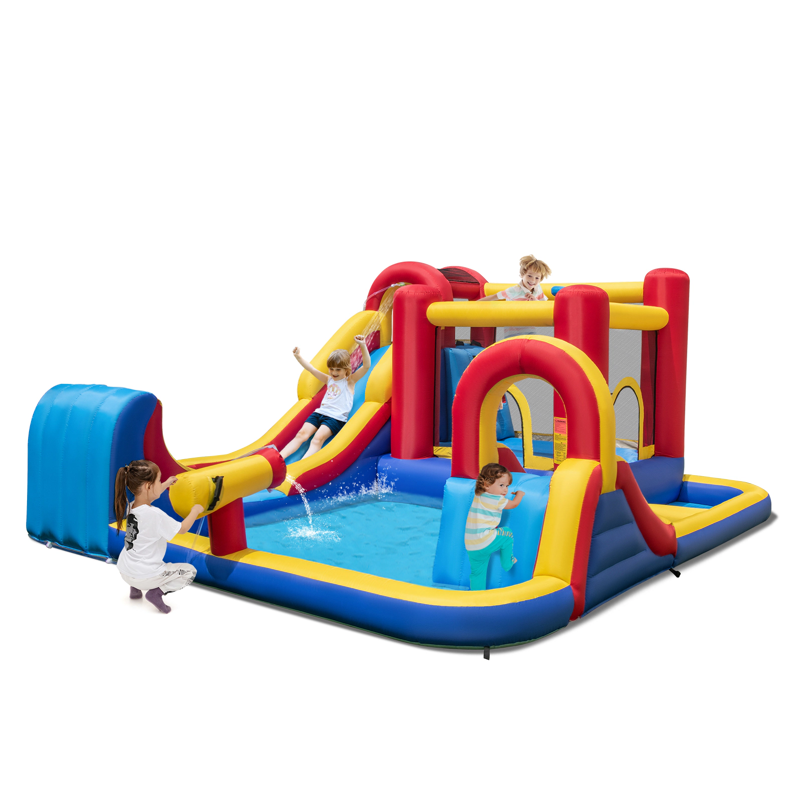 SUGIFT Kids Multicolor 7-in-1 Water Slide Bounce House with Splash Pool 177-in W 87-in H 200-lb Total Capacity
