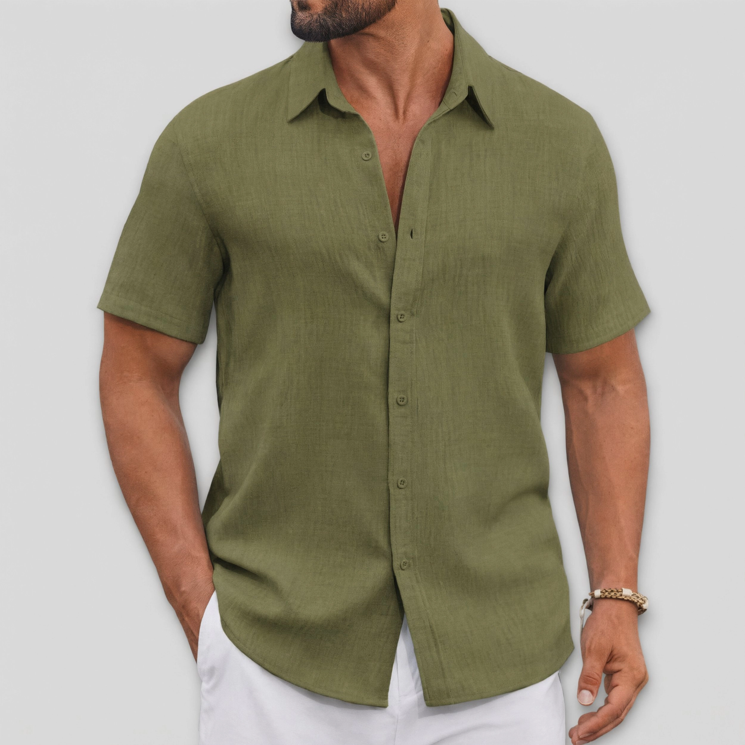 COOFANDY Men's Regular Fit Lightweight Linen Blend Short Sleeve Camp Shirt