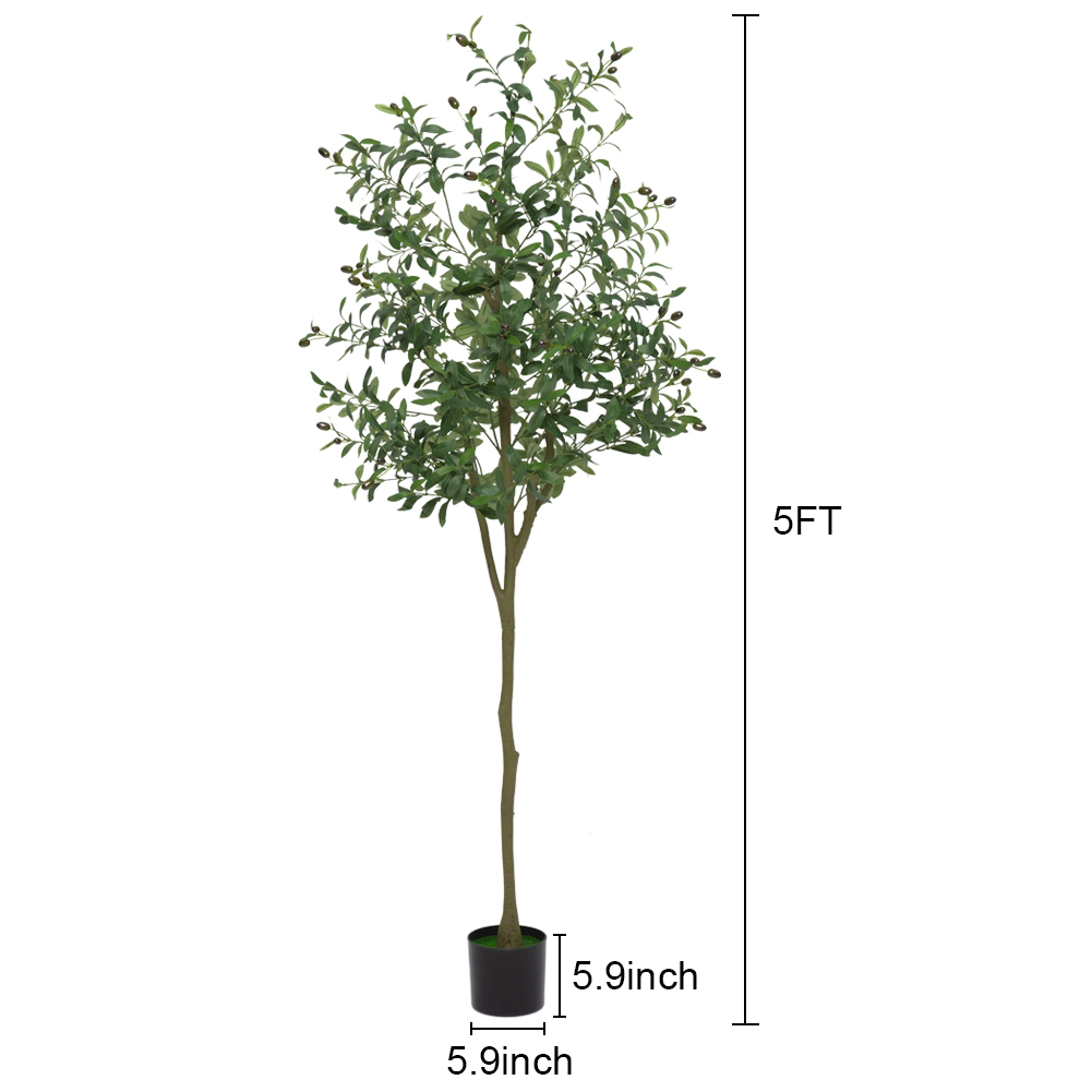 Faux Olive Tree 5Ft, Fake Black with Pot, Indoor Tall Artificial Plants for Living Room Home Office