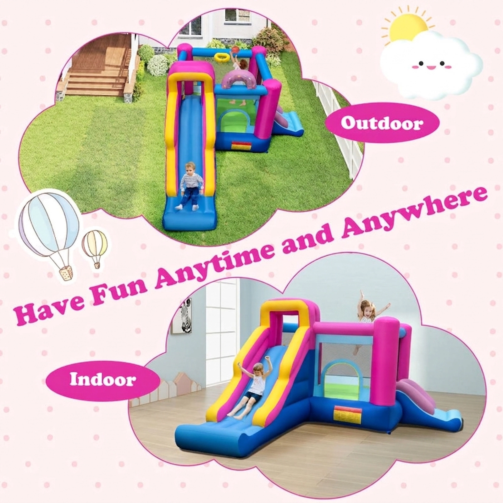 SUGIFT 200-lb Capacity Inflatable Bounce House with Dual Slides Basketball Hoop and Climbing Wall Without Blower