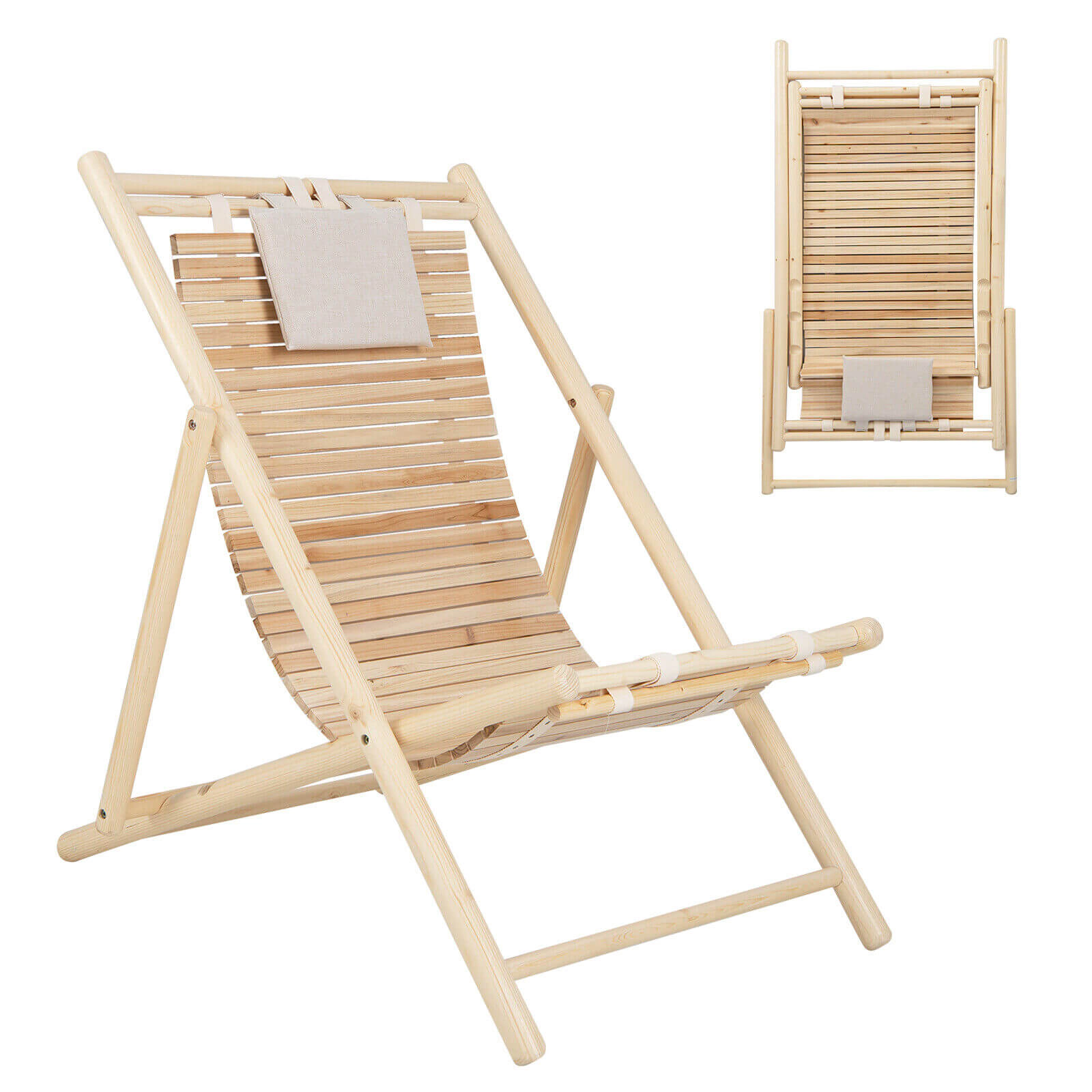 LJG Solid Fir Wood Lounge Chair with 3-Level Adjustable