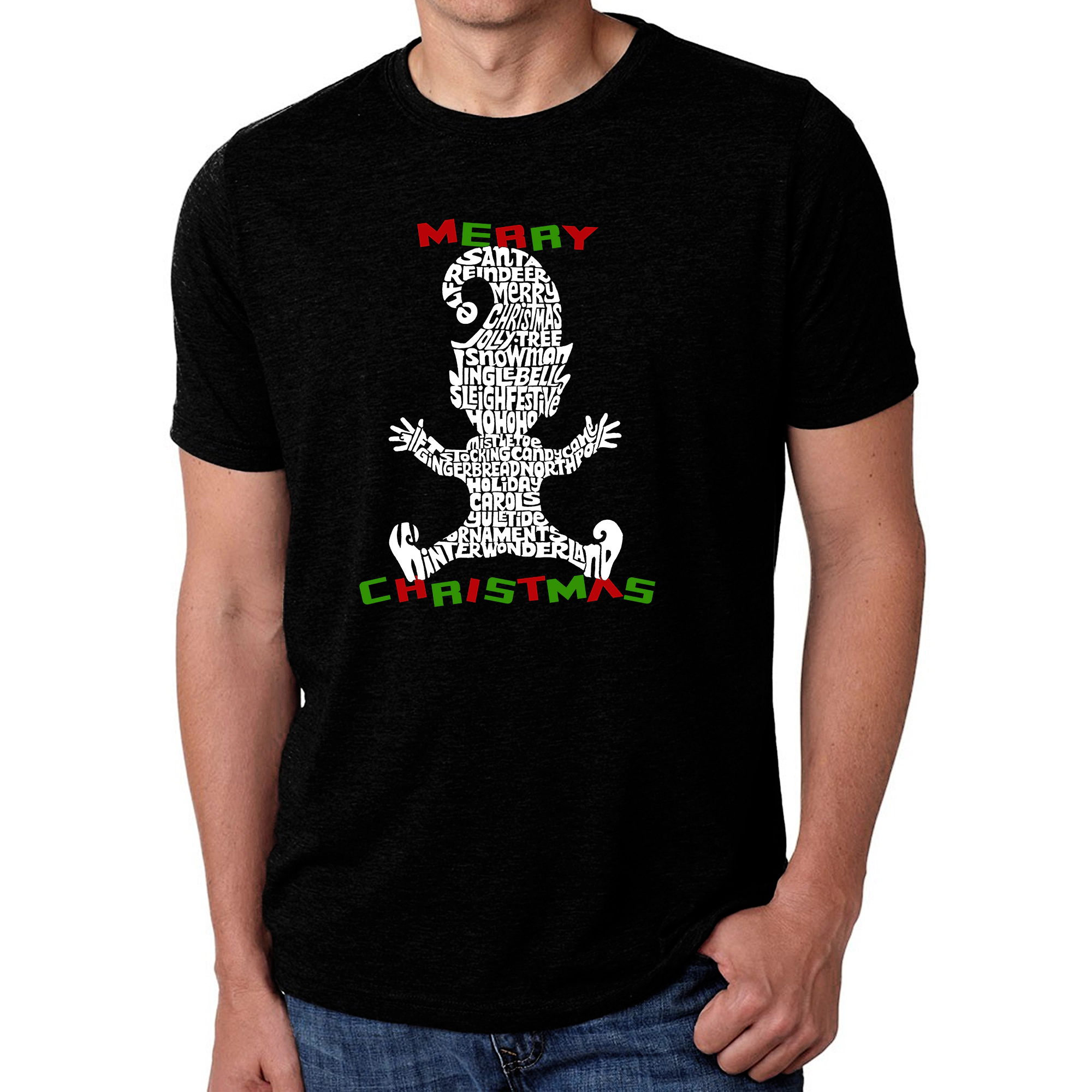 LA Pop Art Men's Cotton/Poly Blend Word T-Shirt - Christmas Elf