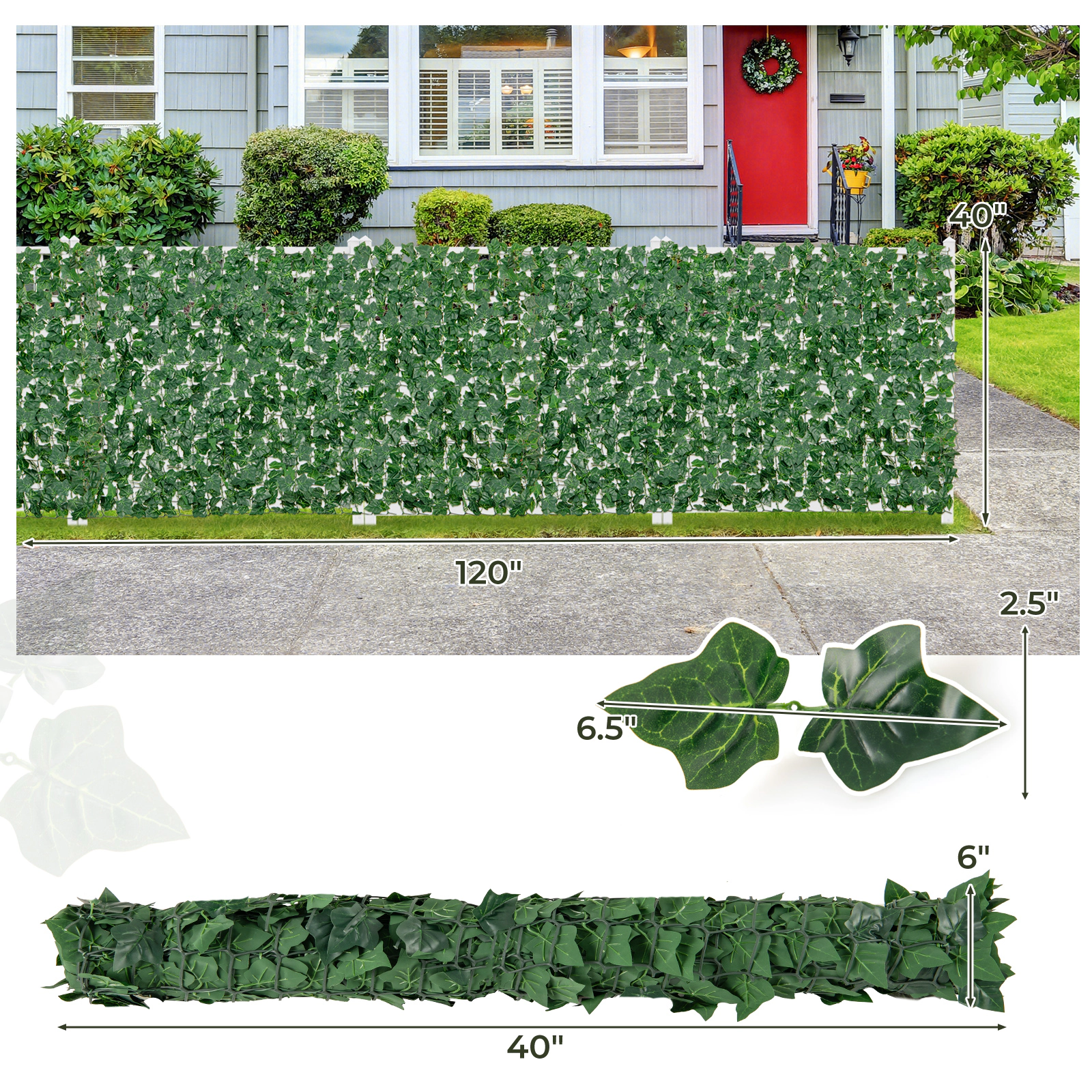 SUGIFT 120-in x 40-in 3D Ivy Leaves Roll Artificial Privacy Fence Screen 33.5 sq ft Coverage 7.5-lb Dark Green