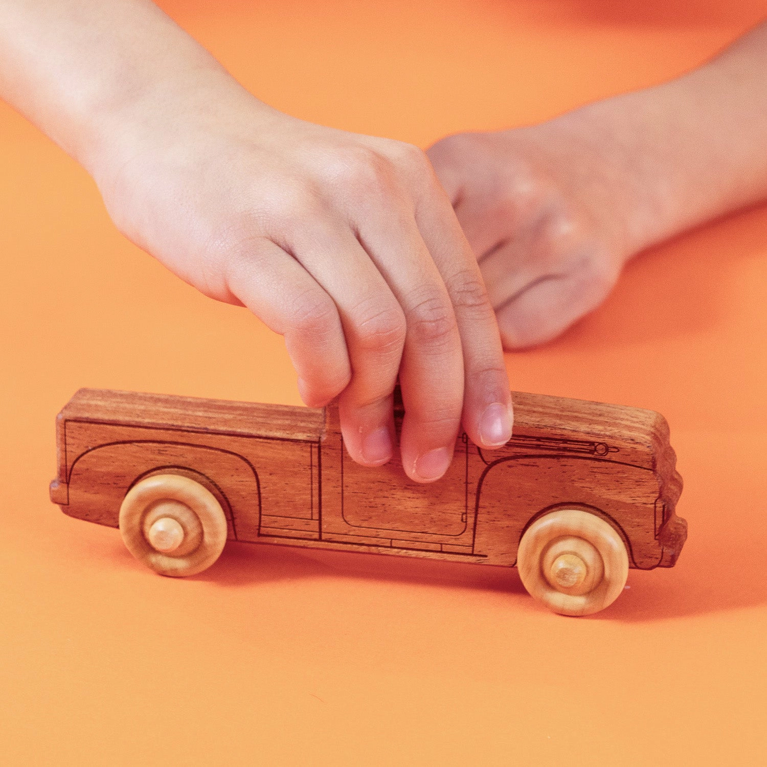 Montessori 5.5" Wooden Pickup Truck for Toddlers 1–3 - Eco-Friendly Mahogany Toy - Made in USA