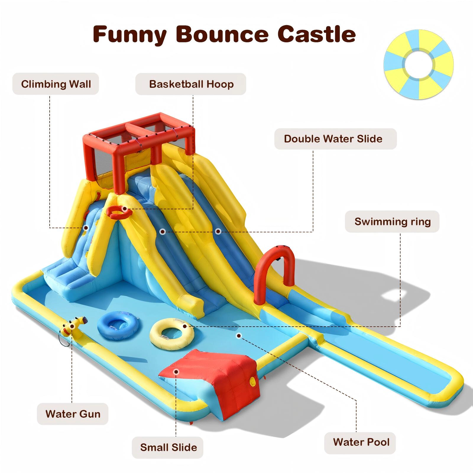 SUGIFT 245-in Inflatable Dual Slide Water Park with Climbing Wall Pool 735W Blower for Backyard