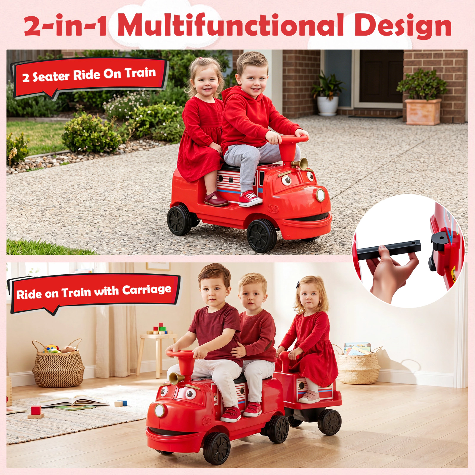 Costway 12V Battery Powered Ride on Train, Trackless Kids Toy with Storage Space