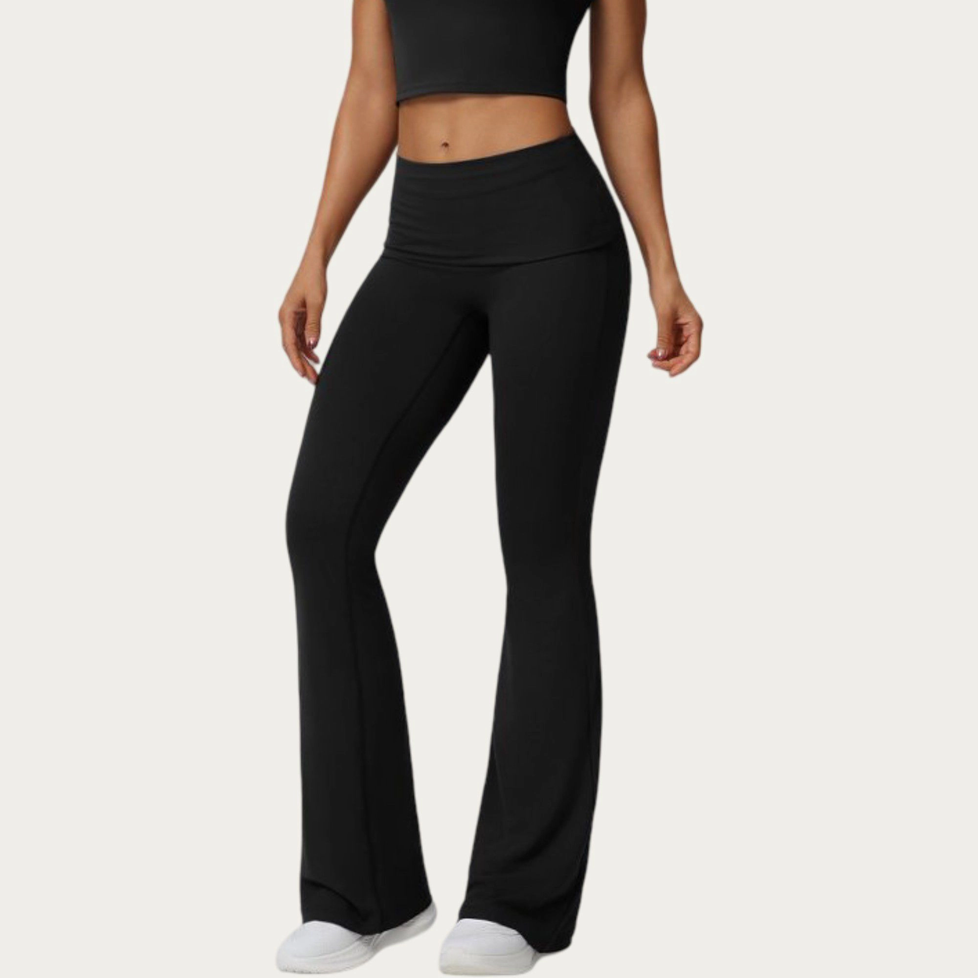 Anna-Kaci Active Women's Foldover Waist Flare Leggings with Smooth Stretch Knit Fabric