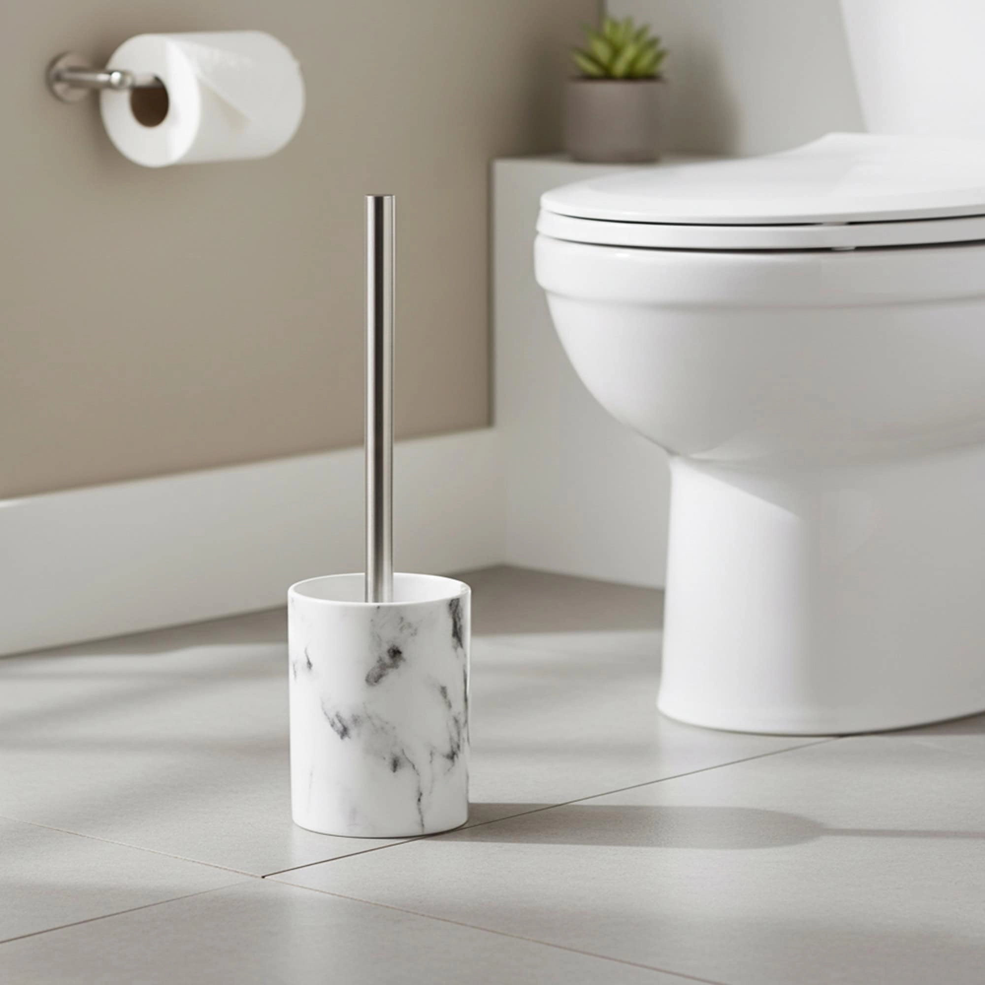 Evideco French Home Goods Marble Dolomite Toilet Brush Set - White with Gray Veining