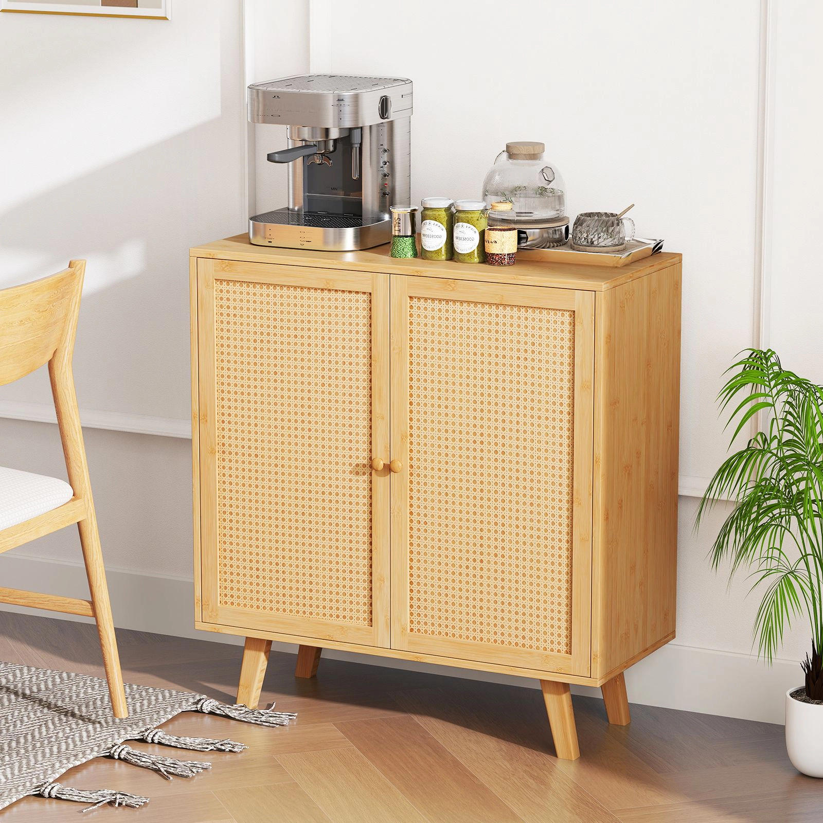 SlickBlue 2-Door Rattan Storage Cabinet Buffet Sideboard