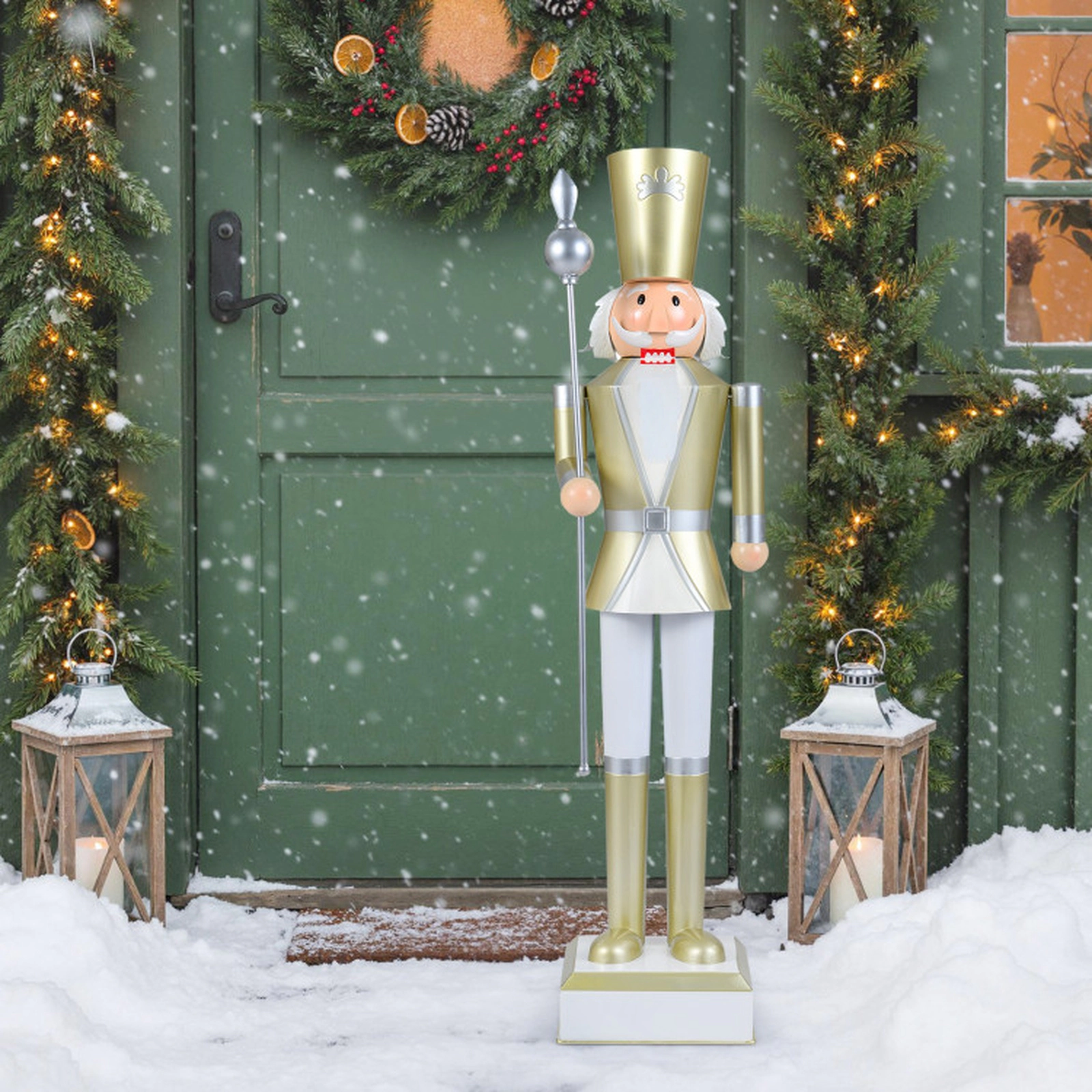 SUGIFT 4-ft Hidden Storage Safety Lock Metal Christmas Nutcracker Figure 10.5-in x 10.5-in Base 8.5-lb White