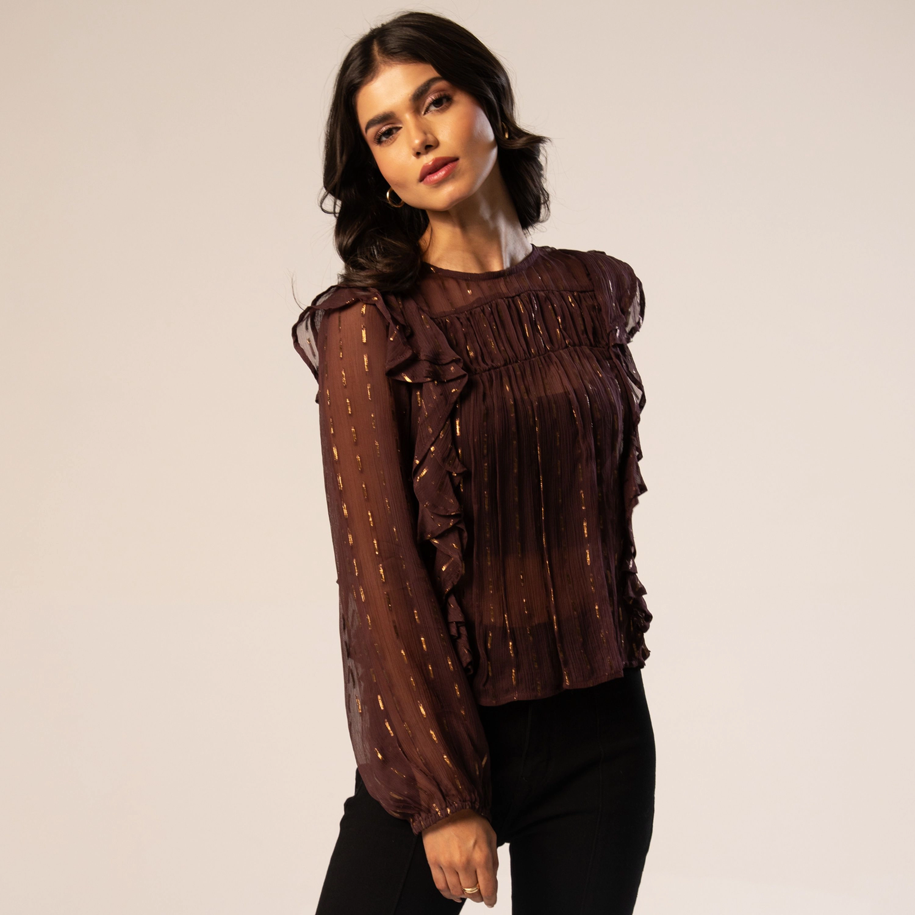 Rose & Nancy Women's Eva Chiffon Ruffle Blouse