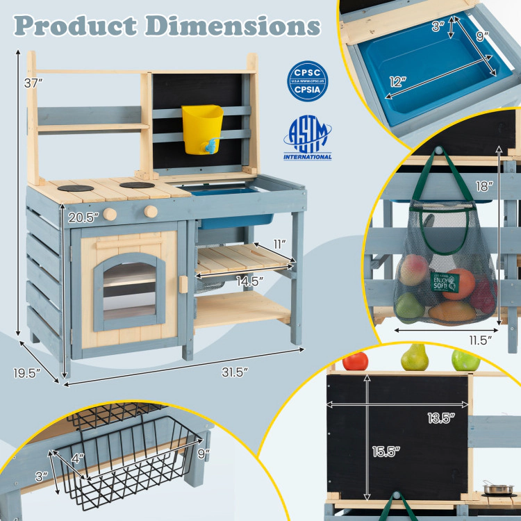 Hivvago 2-In-1 Outdoor Mud Kitchen with Faucet and Extra Chalkboard