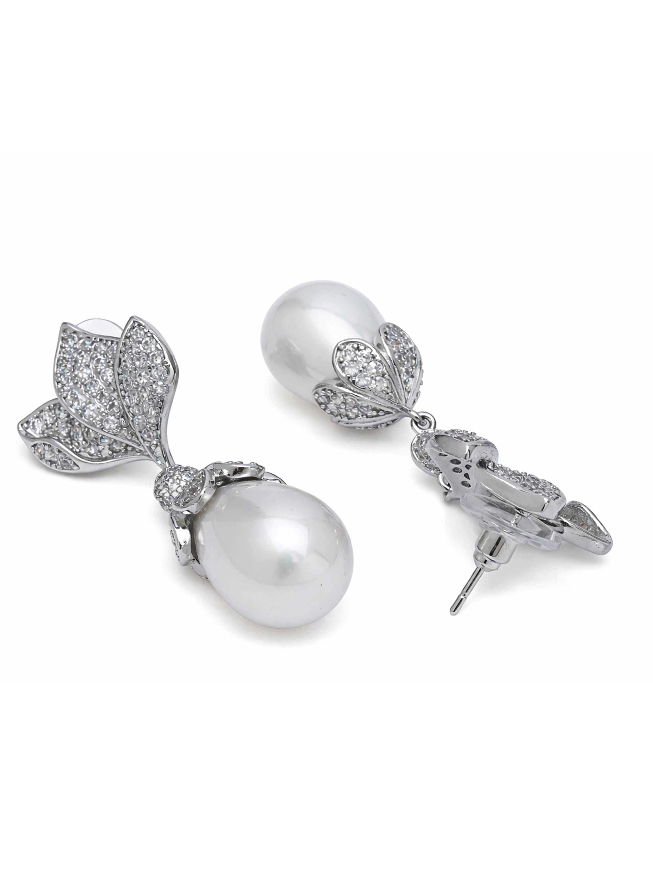 AGP PARIS Womens Leaf Pavé Pearl Drop Earrings