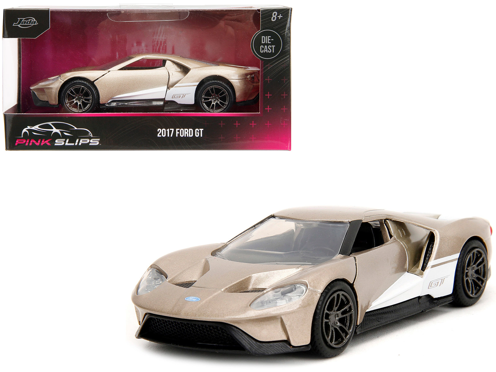 Jada 2017 Ford GT Gold Metallic with White Accents "Pink Slips" Series 1/32 Diecast Model Car by Jada