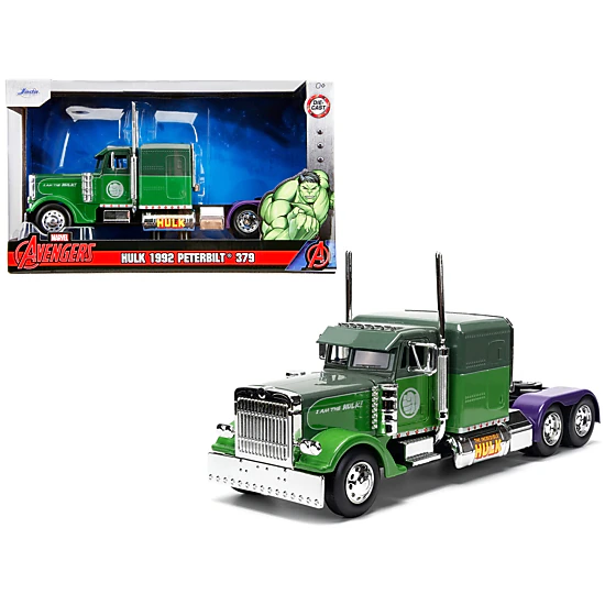 Jada 1992 Peterbilt 379 Truck Tractor Green Two-Tone And Purple "The Incredible Hulk" "Marvel Avengers" Series