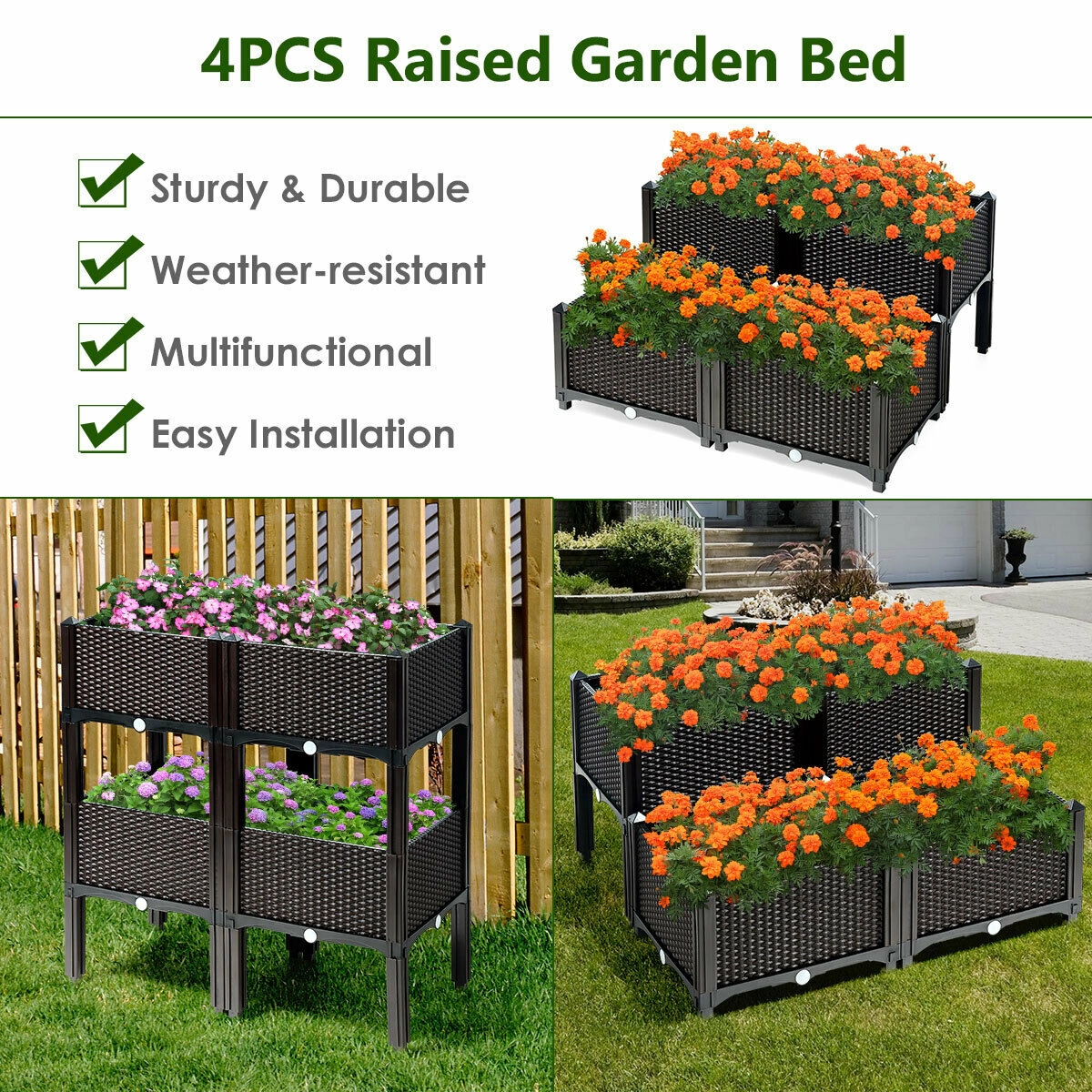 SlickBlue Set of 4 Raised Garden Planter Boxes with Self Watering System and Legs