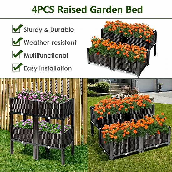 SlickBlue Set of 4 Raised Garden Planter Boxes with Self Watering System and Legs