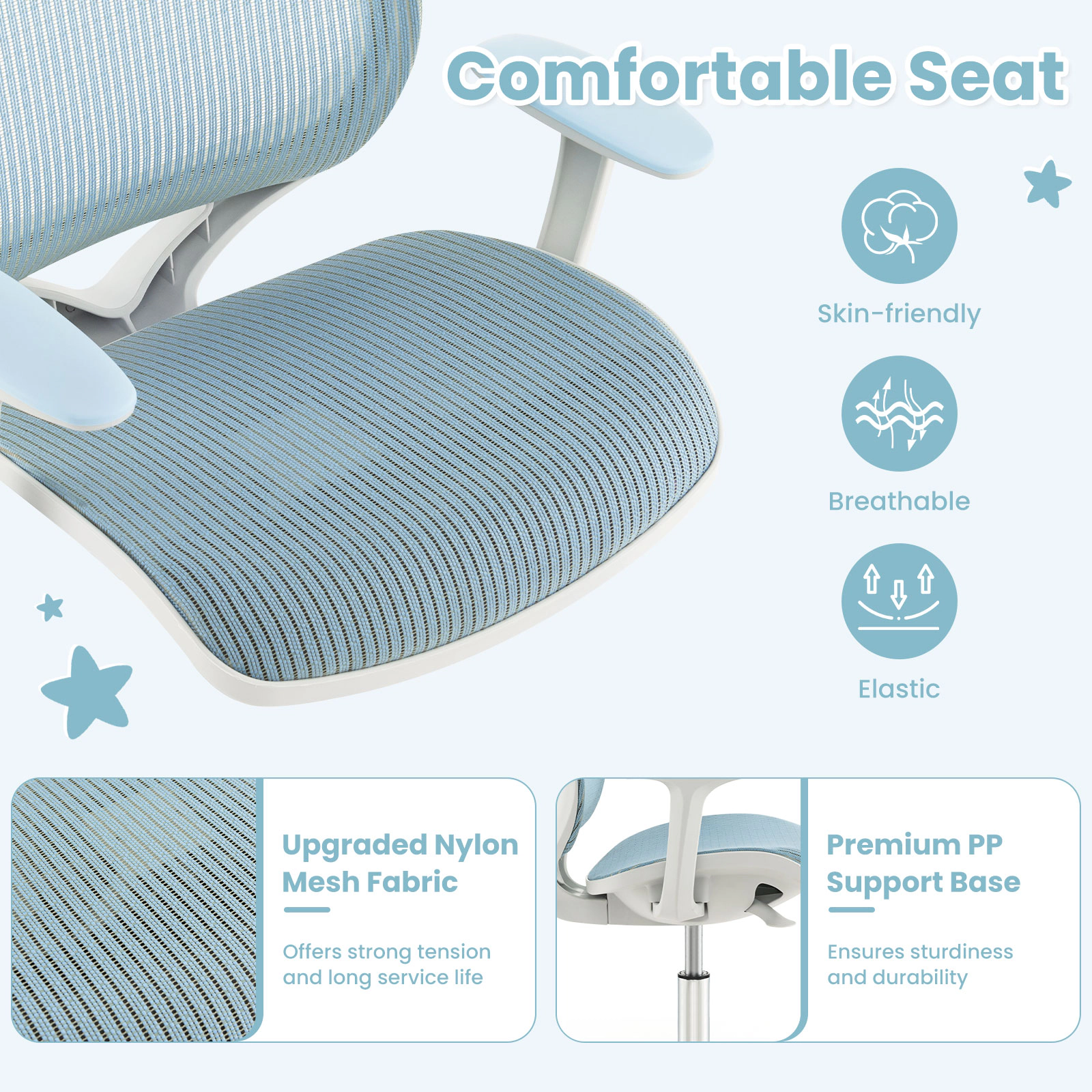 SUGIFT Swivel Mesh Children Computer Chair with Adjustable Height 31.5-36-in Tall 330-lb Capacity Ages 6-15 Blue