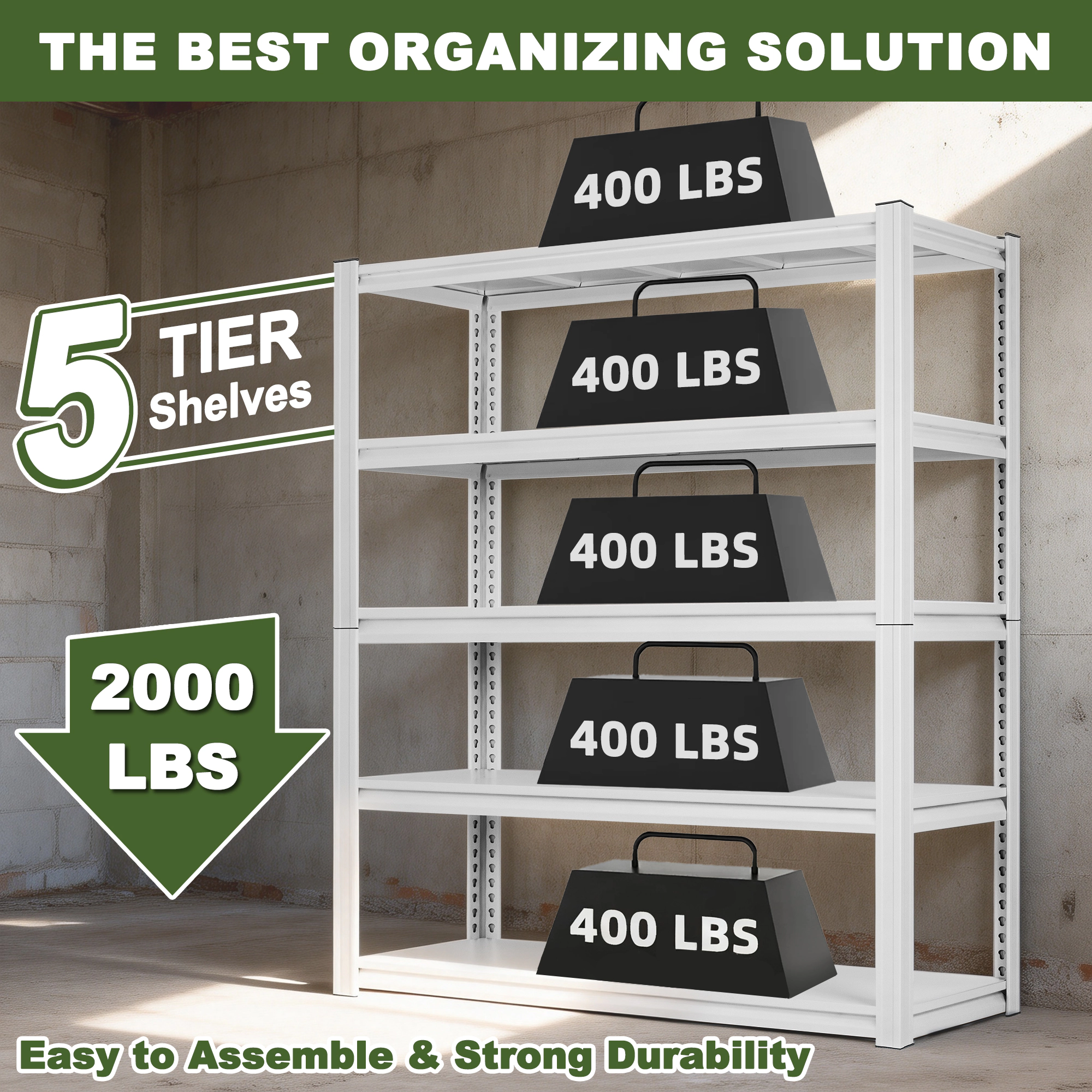 Flynama 5-Shelf Garage Kitchen Pantry Shelving, Heavy Duty Steel, White (47.2"W x 72"H x 17.7"D)