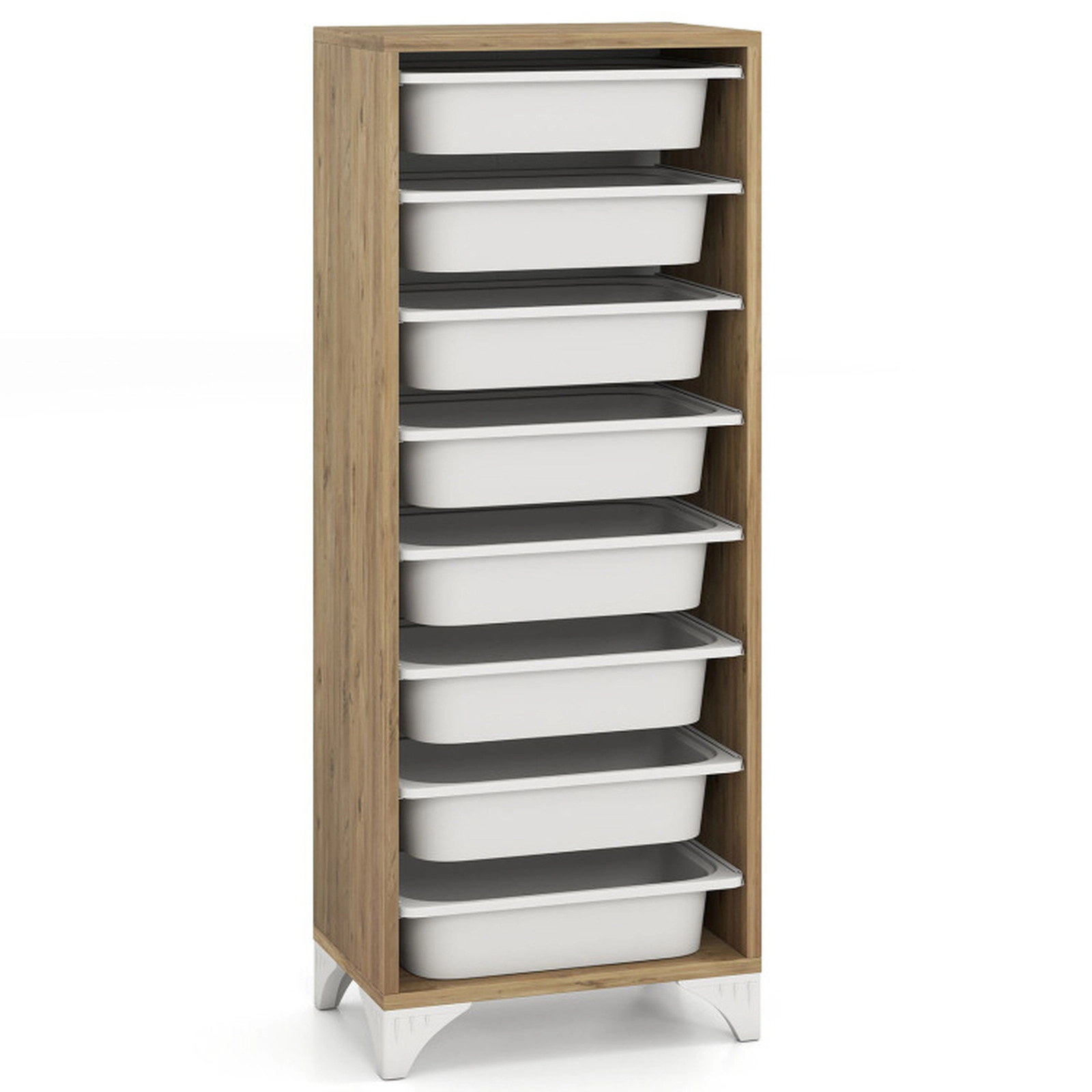 SUGIFT 9-Tier 46-in Oak Wooden Freestanding Fruit and Vegetable Storage Rack with 8 Slide-Out Baskets
