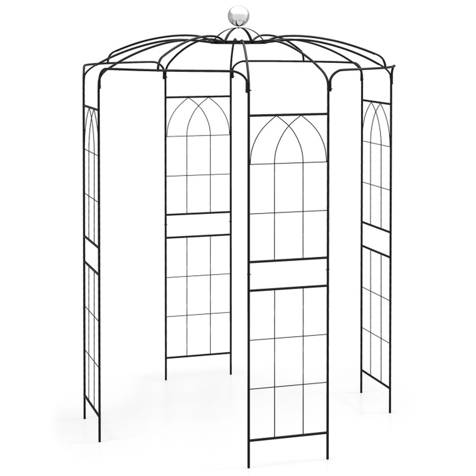 SUGIFT Birdcage Shape Galvanized Metal Garden Gazebo Trellis with 7-lb Hook Capacity Black