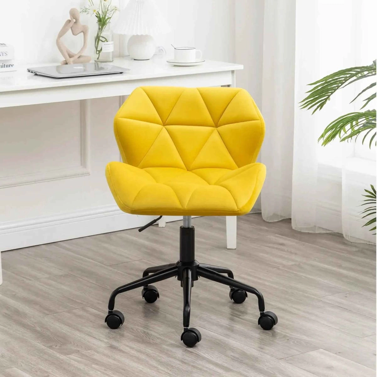 Platinum-Level Office Chairs Diamond Tufted Adjustable Swivel Office Chair Velvet Luxe