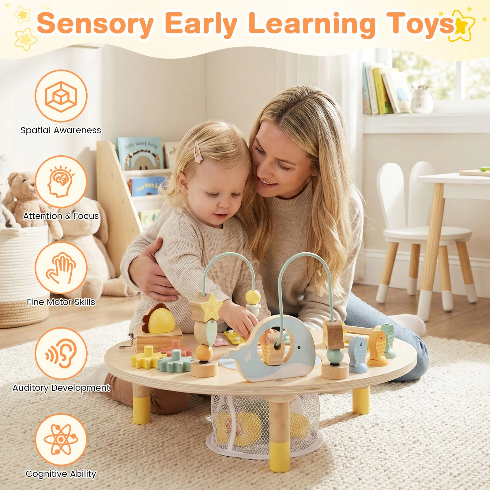 SlickBlue 7-in-1 Wooden kids Activity Table with Music and Learning Toys