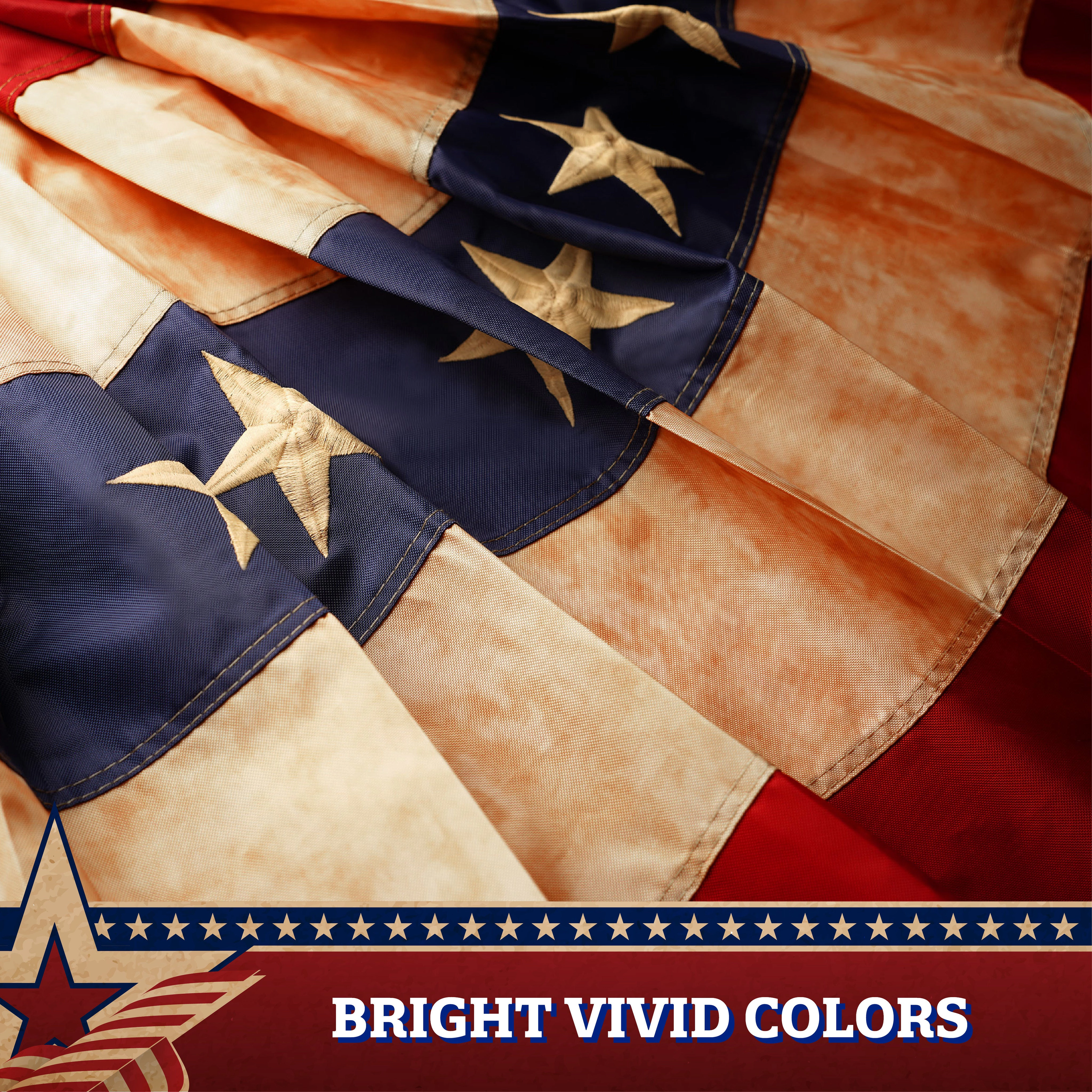 G128 2-Pack USA Tea-Stained Pleated Fan Flag 2x4 ft Embroidered Polyester