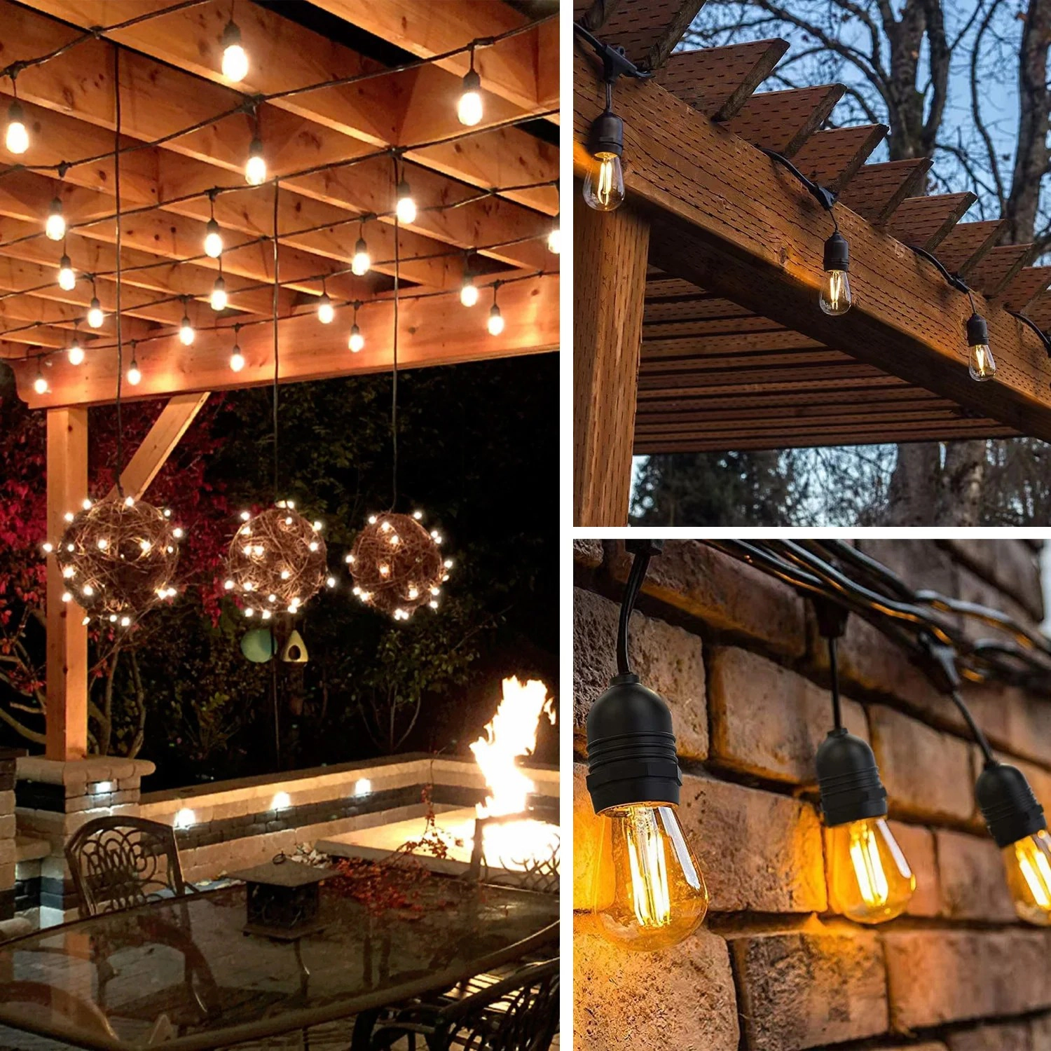 Sonicgrace 48FT Patio String Lights 15 LED Bulbs IP65 Waterproof