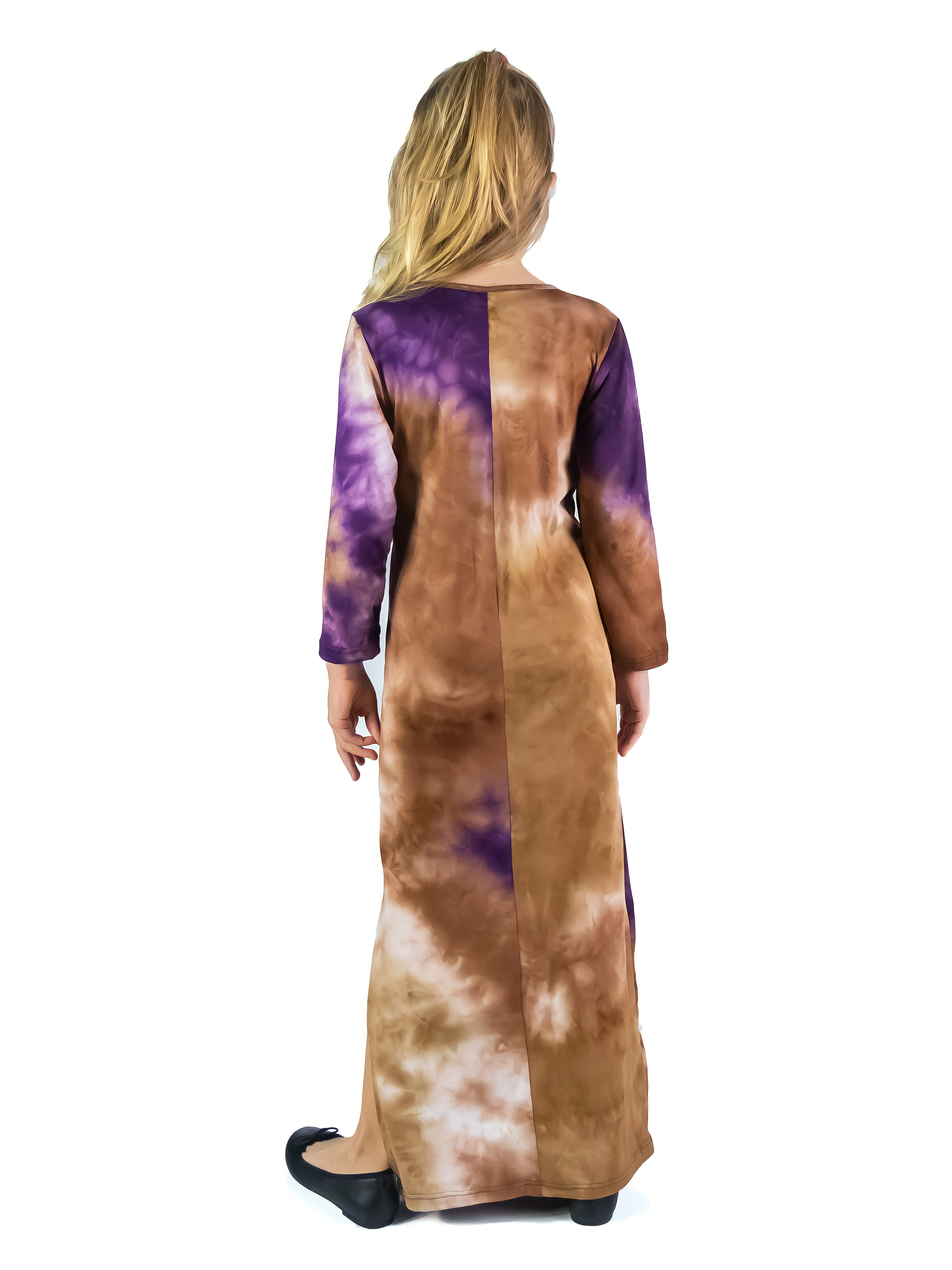 24sevenKid Purple Tie Dye Girls Long Sleeve Side Slit Maxi Dress