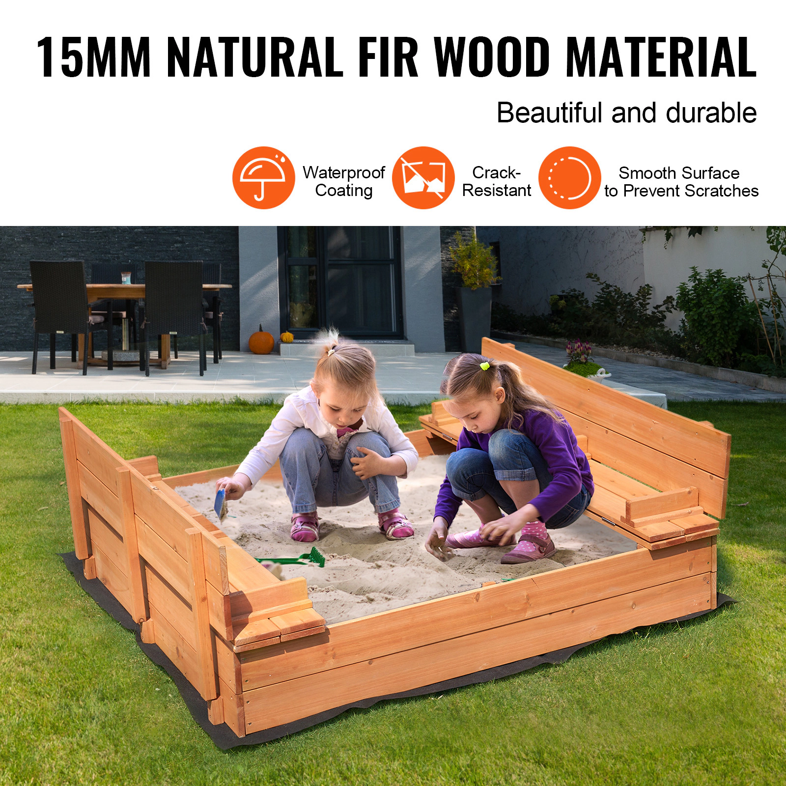 HONGGE Sandbox with Sand Pit and Bottom Liner for Outdoor Backyard Beach Park, Gift for Ages 3-12