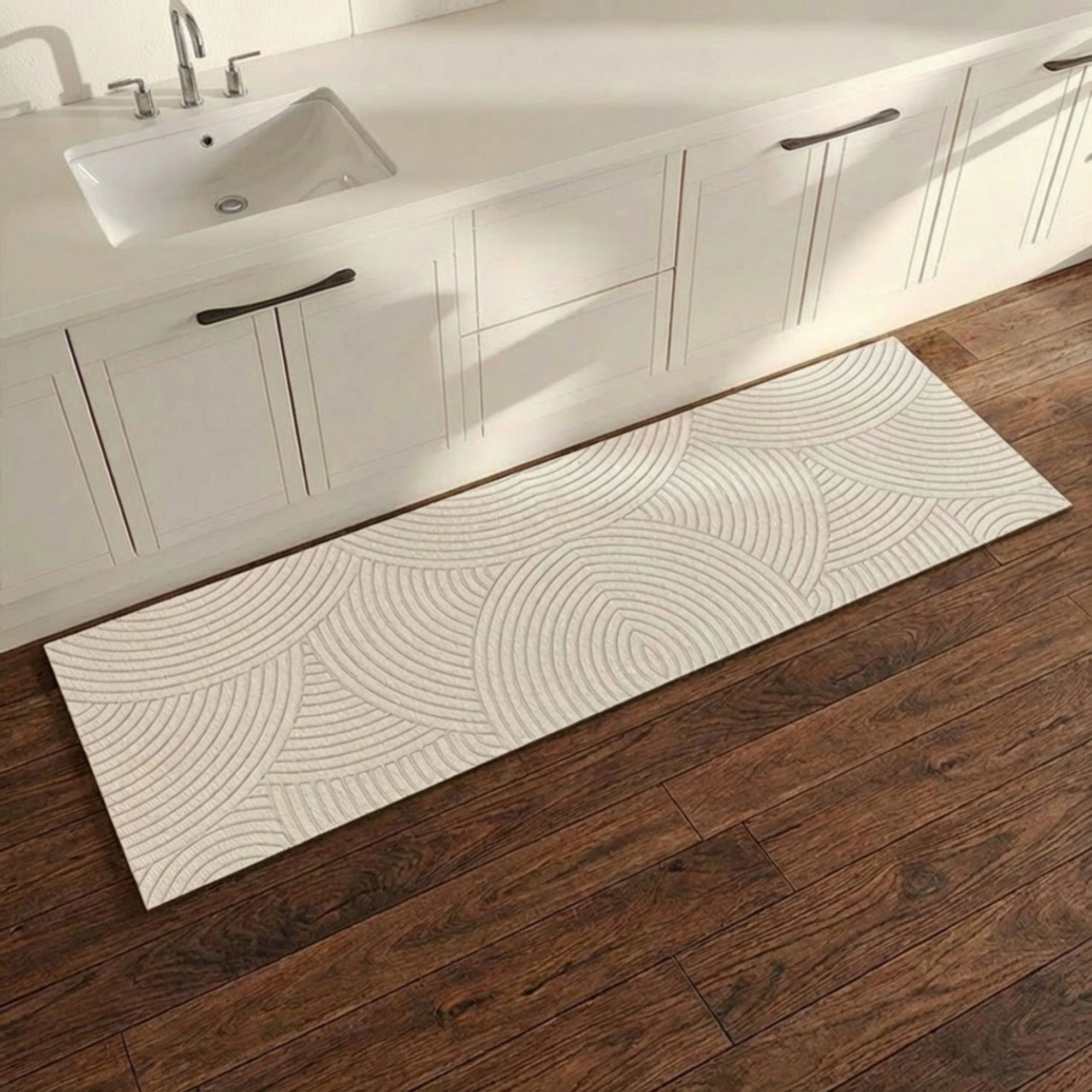 Alilang Unisex Neutral Arc Pattern Kitchen Runner and Mat Set Non Slip Textured Floor Mats 2 Pack 15.7x23.6in/15.7x47.2i
