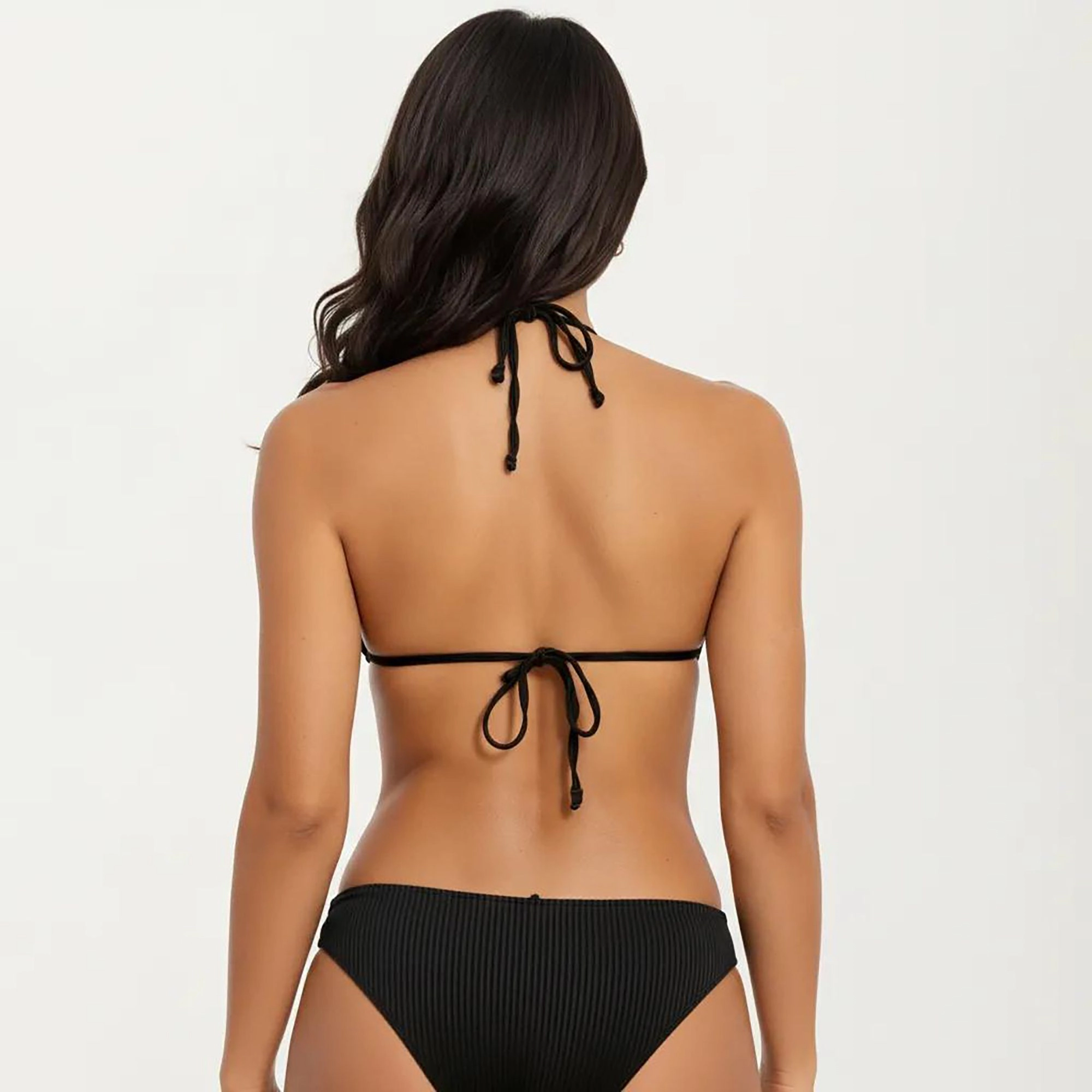 Anna-Kaci Women's 2-Piece Ribbed Triangle Bikini Set with Halter Top and High Cut Bottom