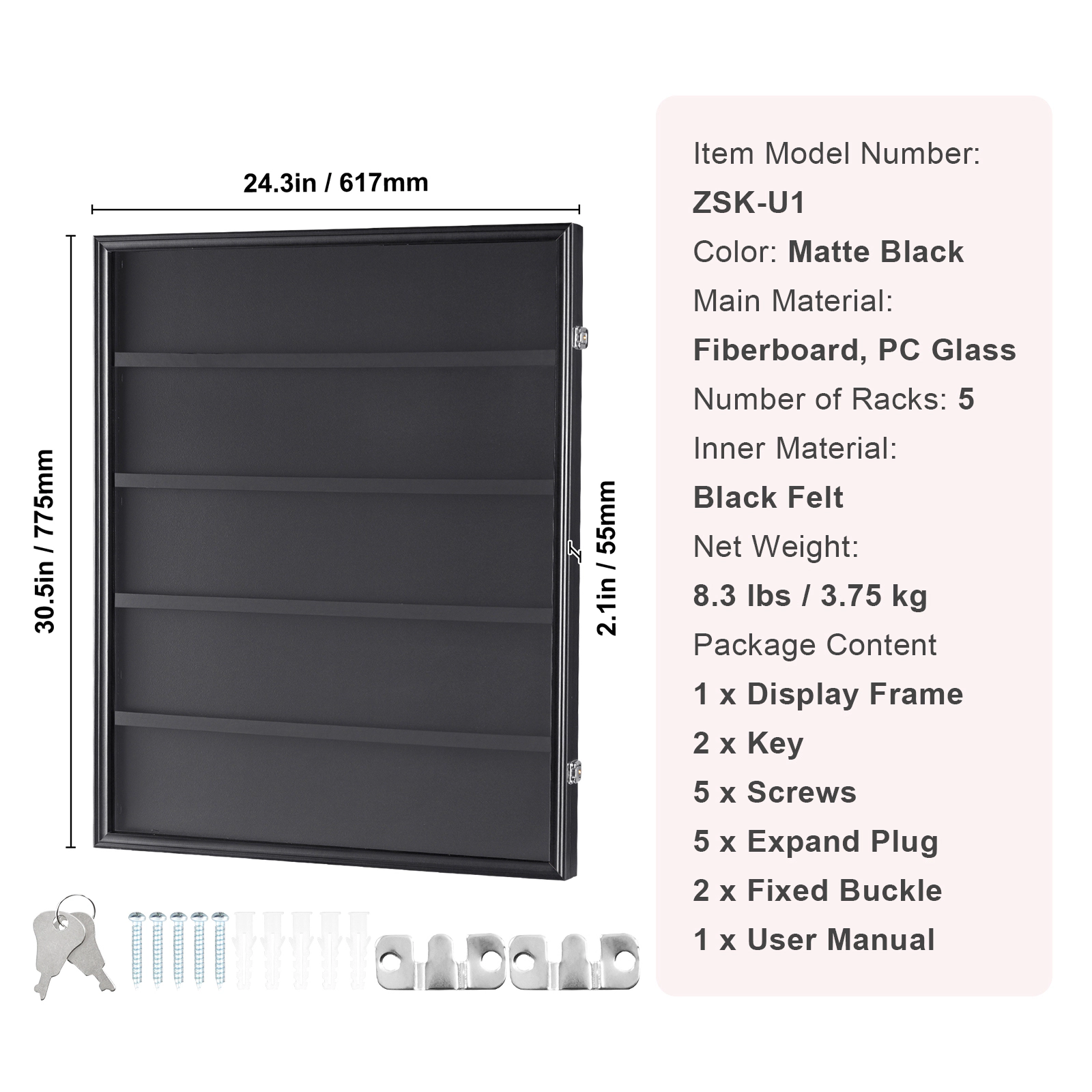 HONGGE Jersey Display Frame Case Large Lockable Sport Jersey Shadow Box with 98% UV Protection PC Glass and Hangers for